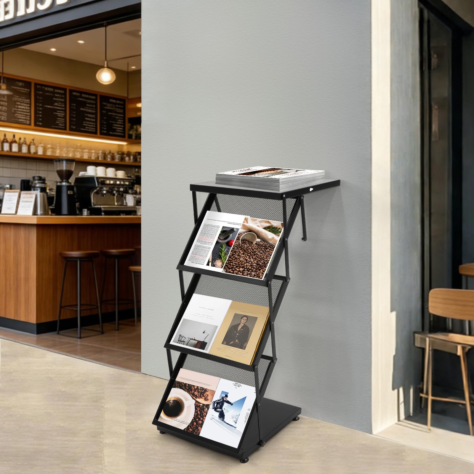 Prospektständer klappbar, A4 Zeitschriftenständer für Messen Ausstellungen | 3 Rahmen, 50 kg Tragkraft, Schwarz