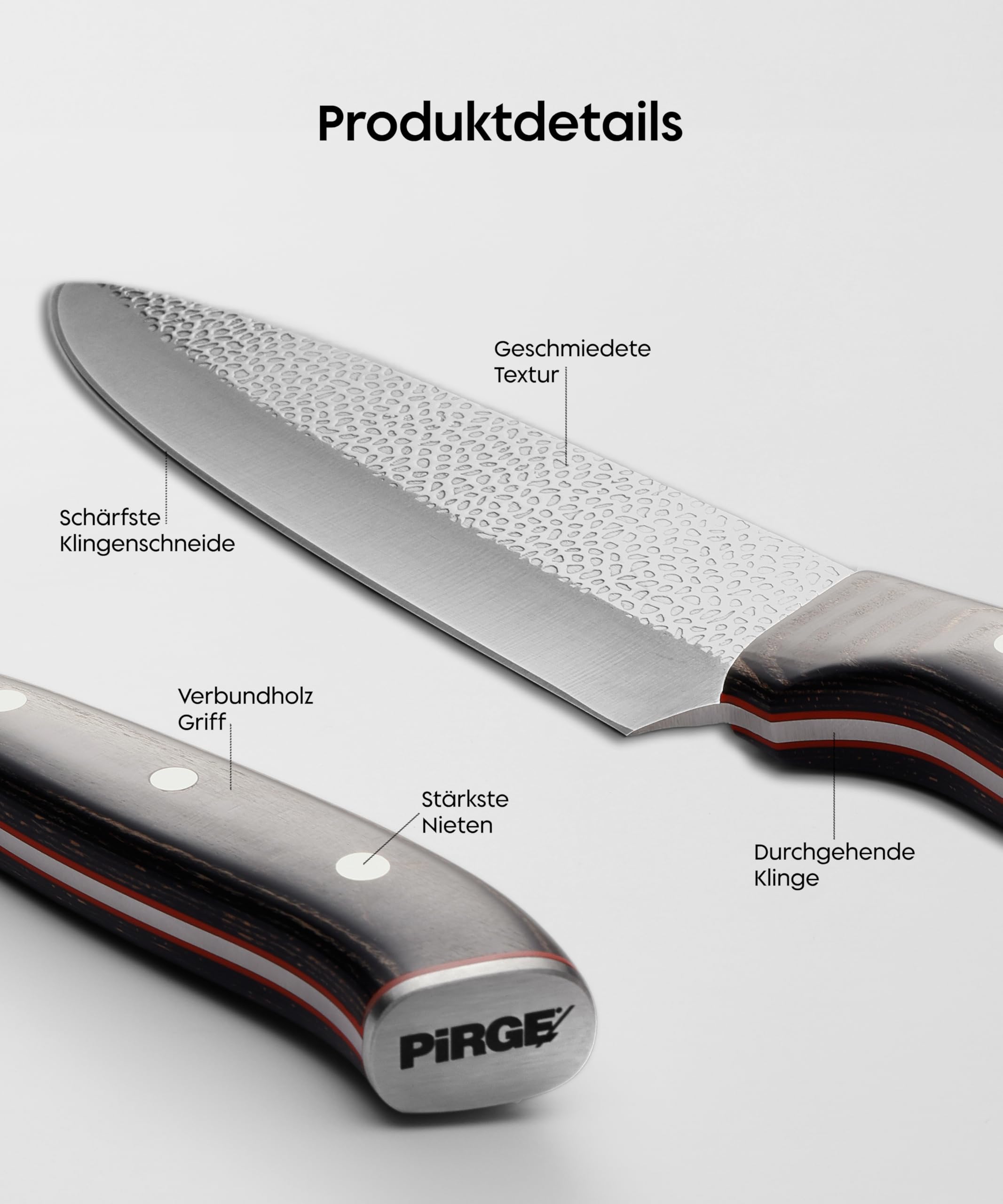 Pirge Cuchillo de cocinero forjado de 21 cm - Cuchillo de cocina con alicates continuos de madera compuesta - Excelente nitidez, cuchillo universal - Acero inoxidable alemán 56 HRC con alto contenido
