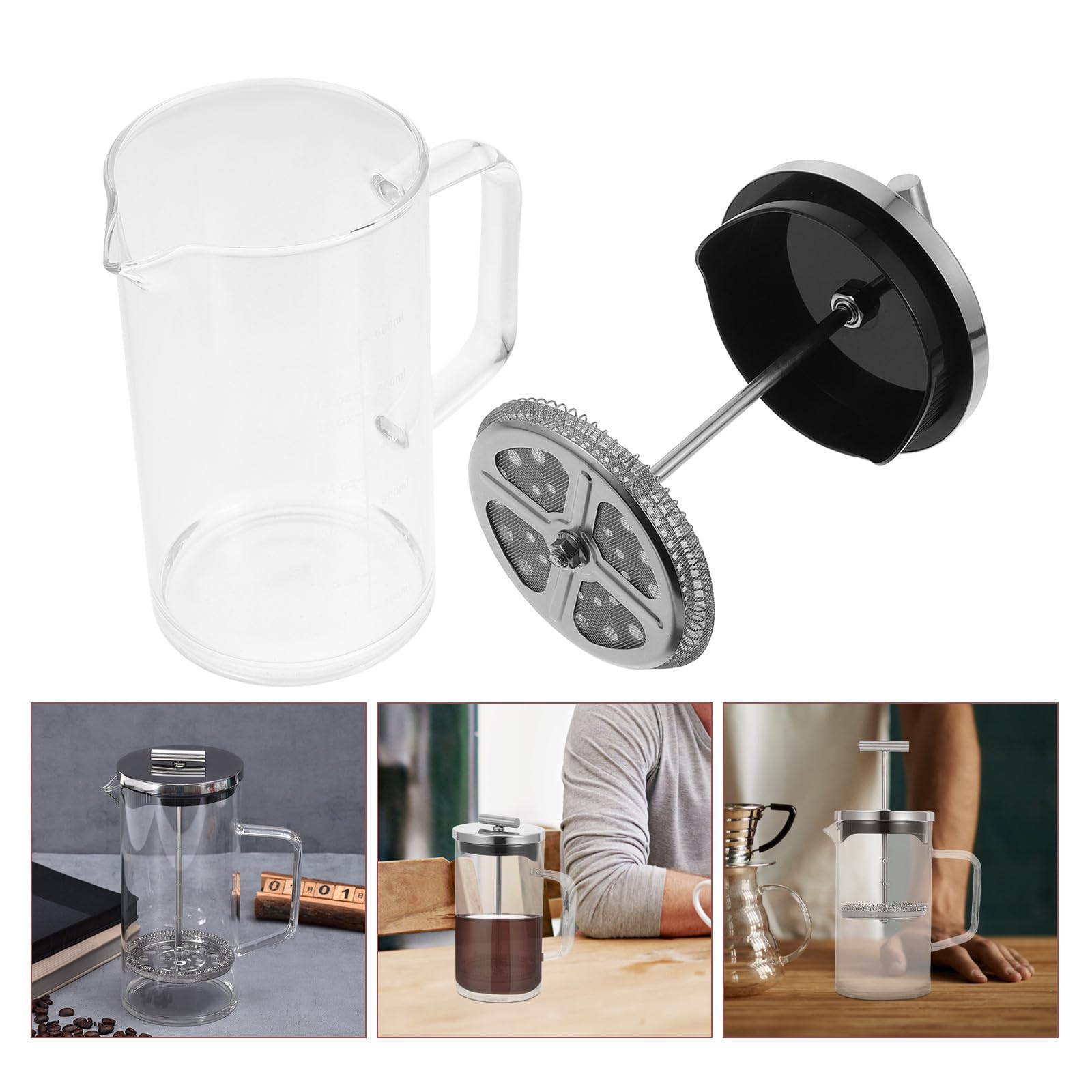 NUOBESTY Cafetière à Piston avec Fond Épais en Acier Inoxydable Domestique 600ml Fonction Filtration pour Maison et Présents