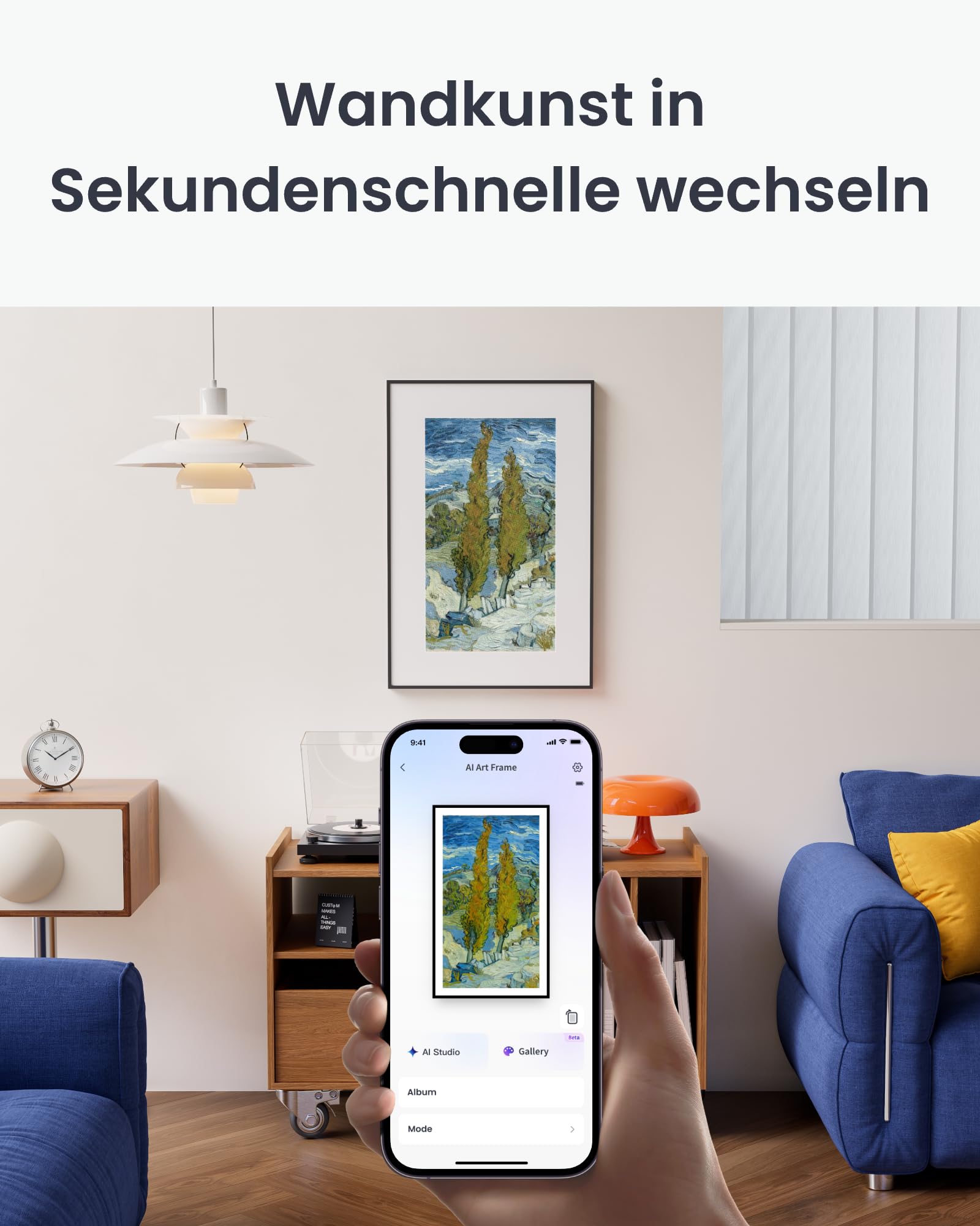 SwitchBot KI Art Frame 7.3'', Kabellos Digitaler Bilderrahmen, Elektronisch-Ink-Bilderrahmen, Extrem Lange Akkulaufzeit, Tisch und Wandmontage, Alexa Kompatibel, KI-Generierte Kunst