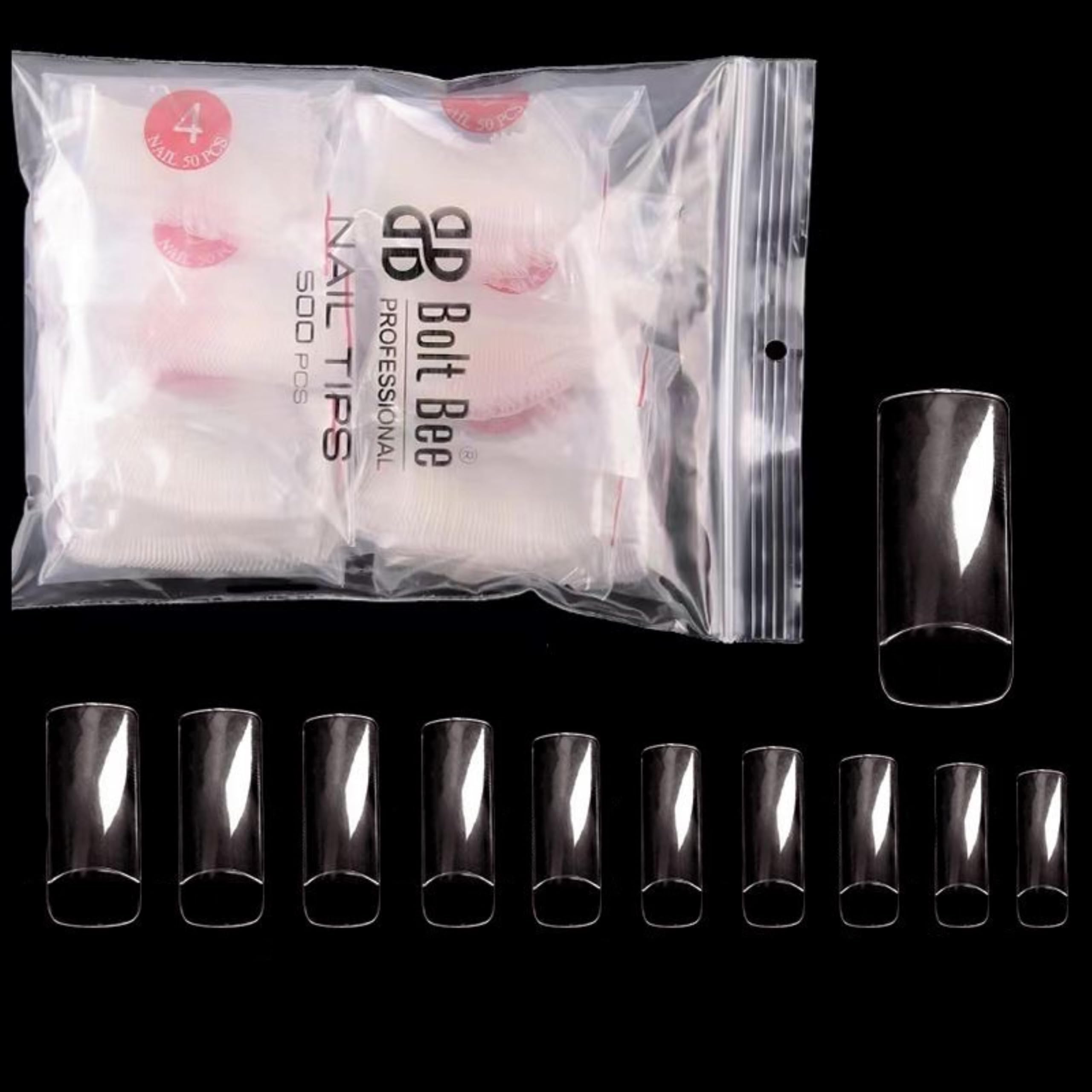 Bolt Bee 500pcs Acrylic Nail Tips, fake nail tips (2c half cover CLEAR)