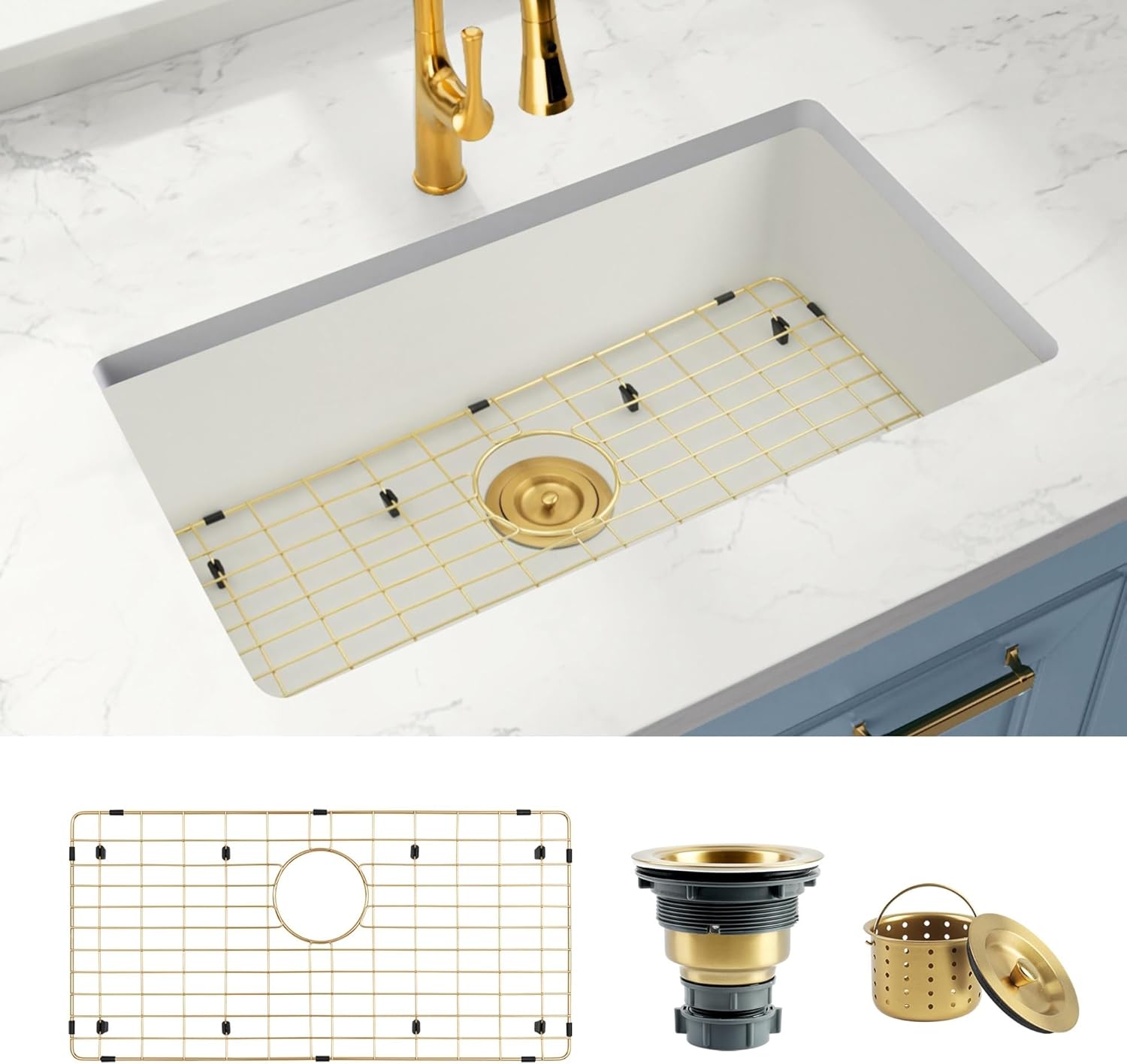 White Kitchen Sink,Granite Composite Undermount Kitchen Sink,Single Bowl Drop In Kitchen Sinks (31" X 18")