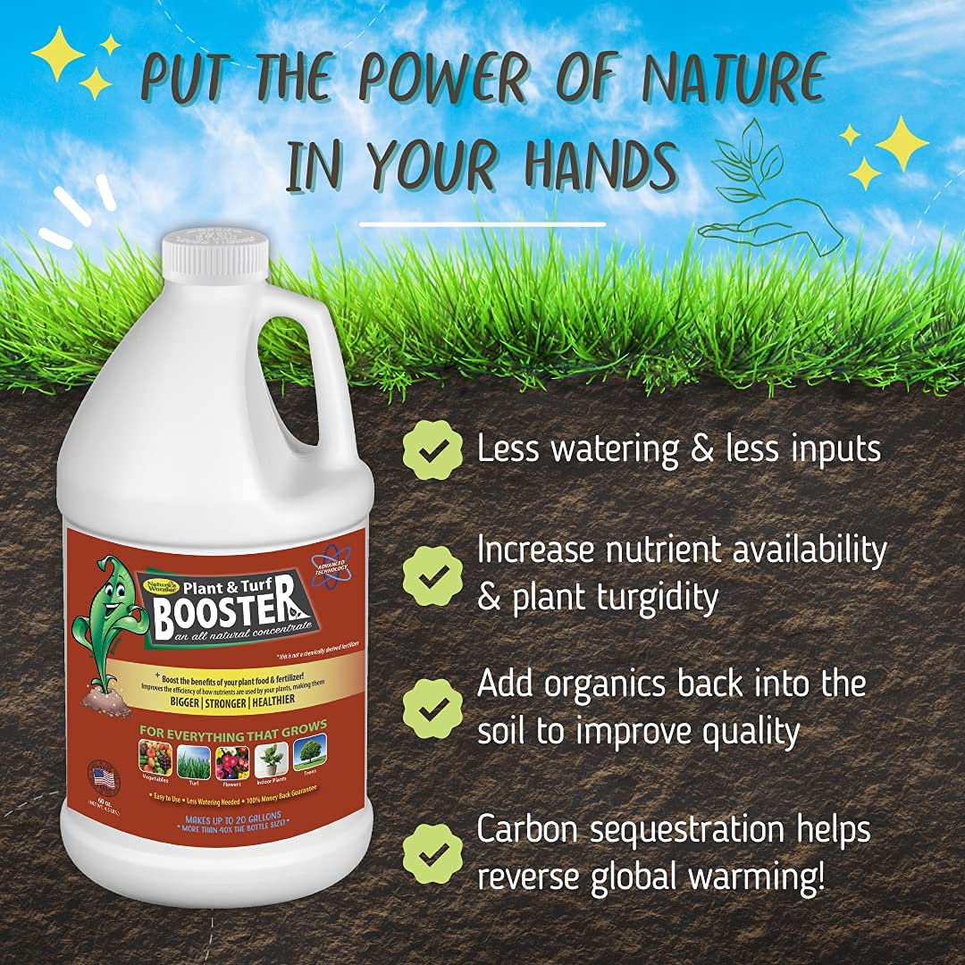 Nature's Wonder Organic Soil Conditioner & Root Booster for Plants - Concentrated Liquid Biostimulant with Fulvic Humic Acid for Plants, Potting Soil, Flowers & Lawns - 60oz