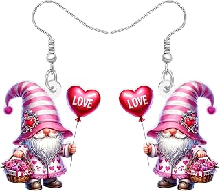 DUOWEI Valentines Day Acrylic Cute Gnome Earrings Romantic Gifts for Her Wife Decorations, Funny Gnomes Gifts for Women Holiday Dangle Jewelry Outfit Accessories