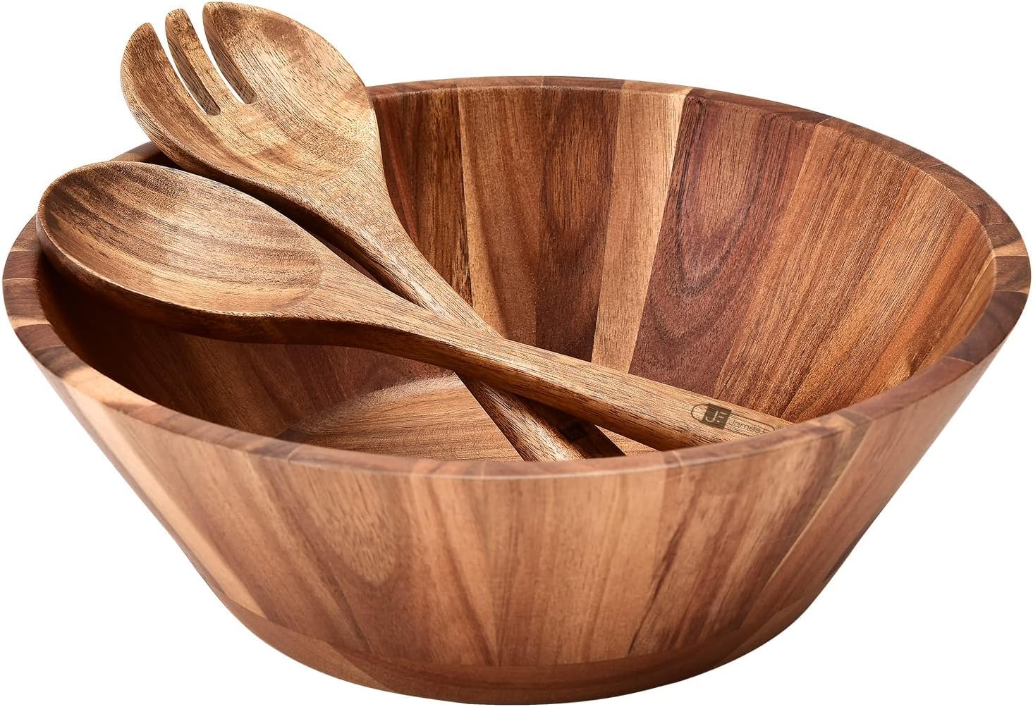 Salatschüssel Holz, Große Runde Salatschüssel Set Ø 30 cm Akazienholz Schüssel mit Salatbesteck, XXL Rührschüssel mit Holzlöffel & Gabel Obstschale Brotschale Nachhaltige Holz Schüssel