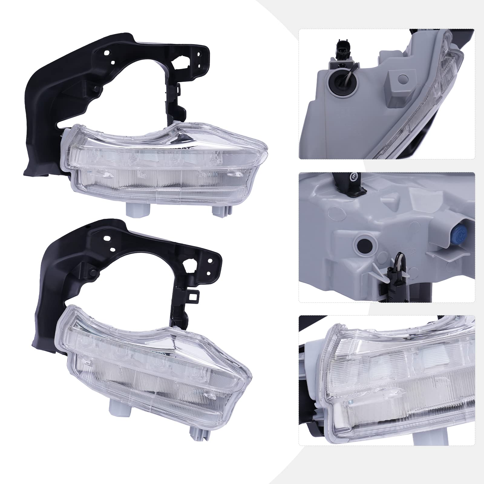 PIAOYUE- For 2014 2015 2016Toyota Highlander LED Fog Light Daytime Running Lamp Left Driver+Right Passenger Side 1 Pair Black Housing Clear Lens