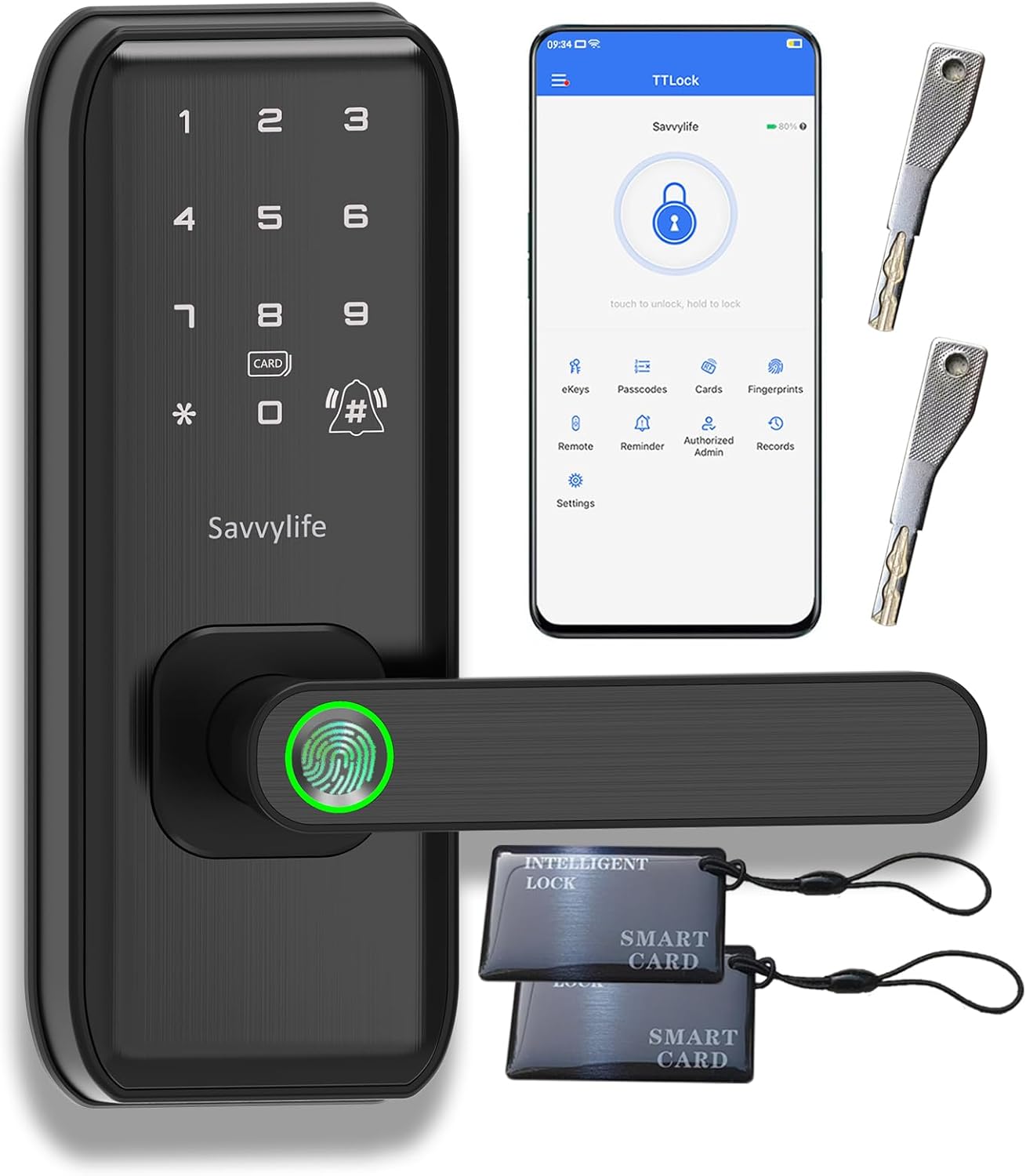 Fingerprint Keyless Entry Door Lock with Handle, Digital Electronic Lock with Code, Smart Lock with Keypad, Electric Door Knob, Biometric Smart Digital Door Lock with Code, Auto Lock