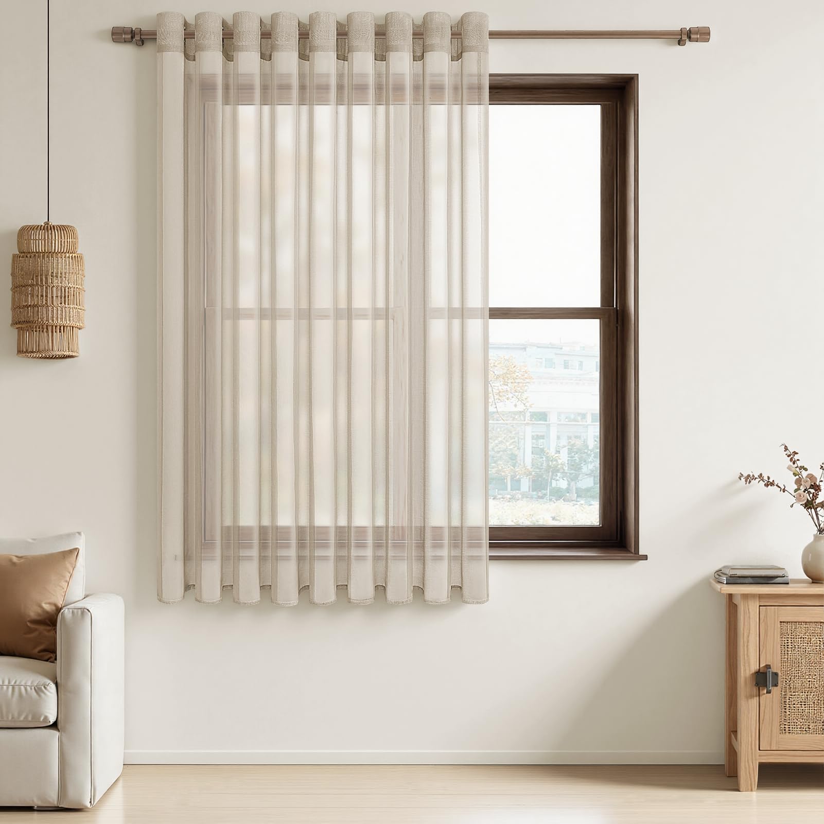 MRTREES Voile Gardinen Vorhang halbtransparent kurz mit Ösen in Leinenoptik Stores Gardinen Schals für Wohnzimmer Schlafzimmer Kinderzimmer Weiß 2er Set