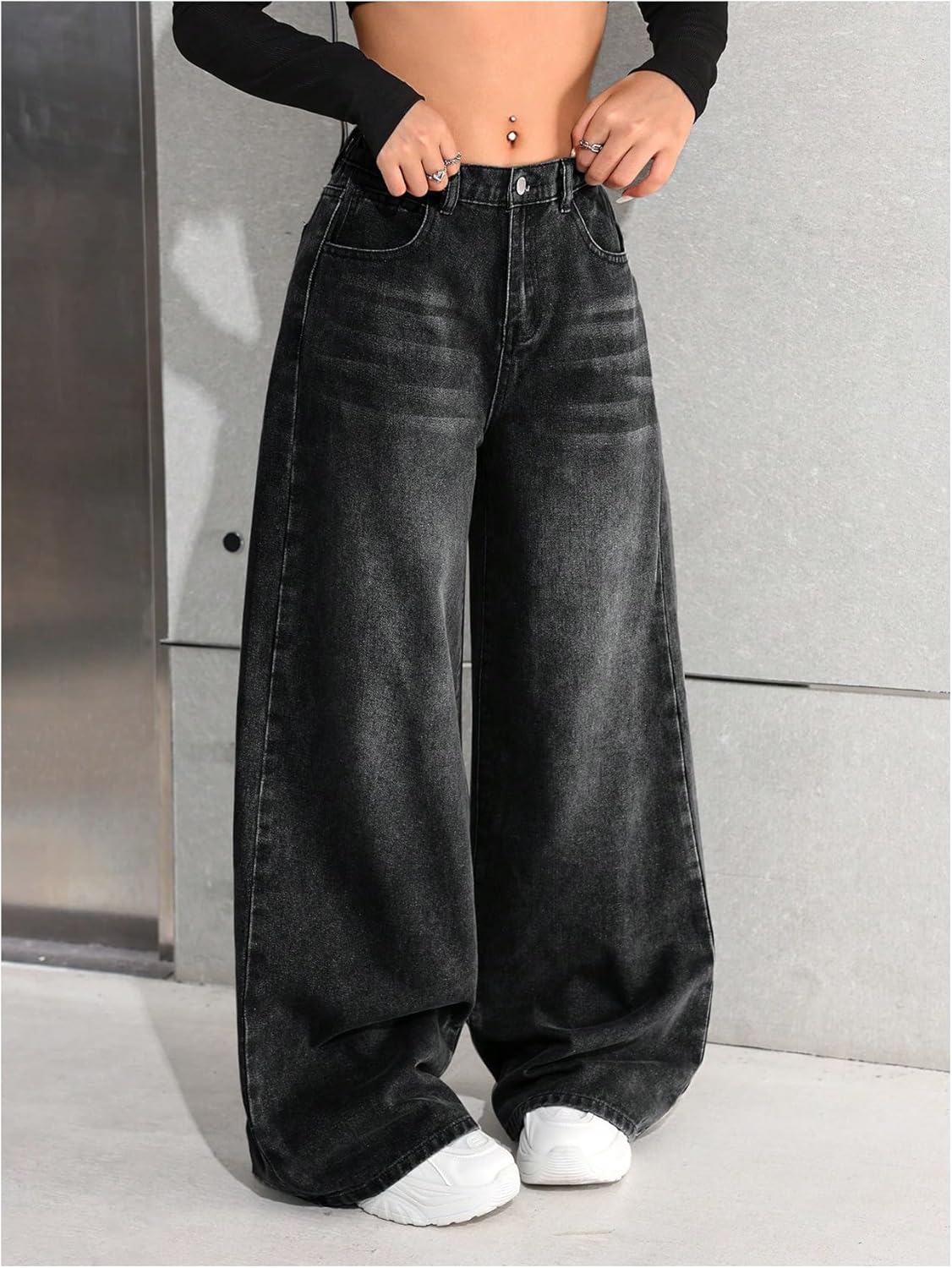 GORGLITTER Girl's Baggy Wide Leg Jeans Cute Casual High Waist Long Denim Pants Bottoms Trousers with Pockets - Image 4