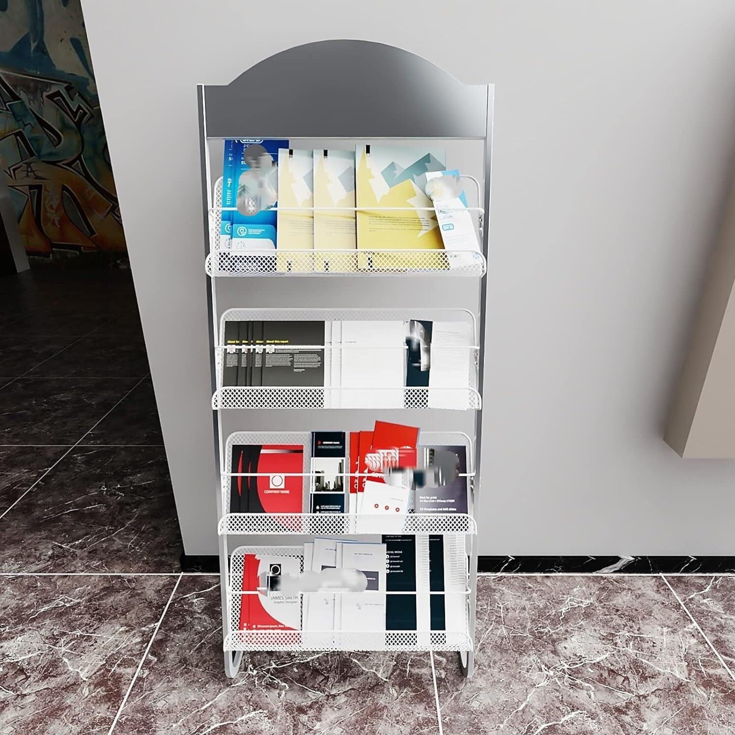 Stojak na czasopisma broszury 4-poziomowe stojaki ulotki do bibliotek szkolnych, srebrne Uniwersalny stojak ekspozycyjny