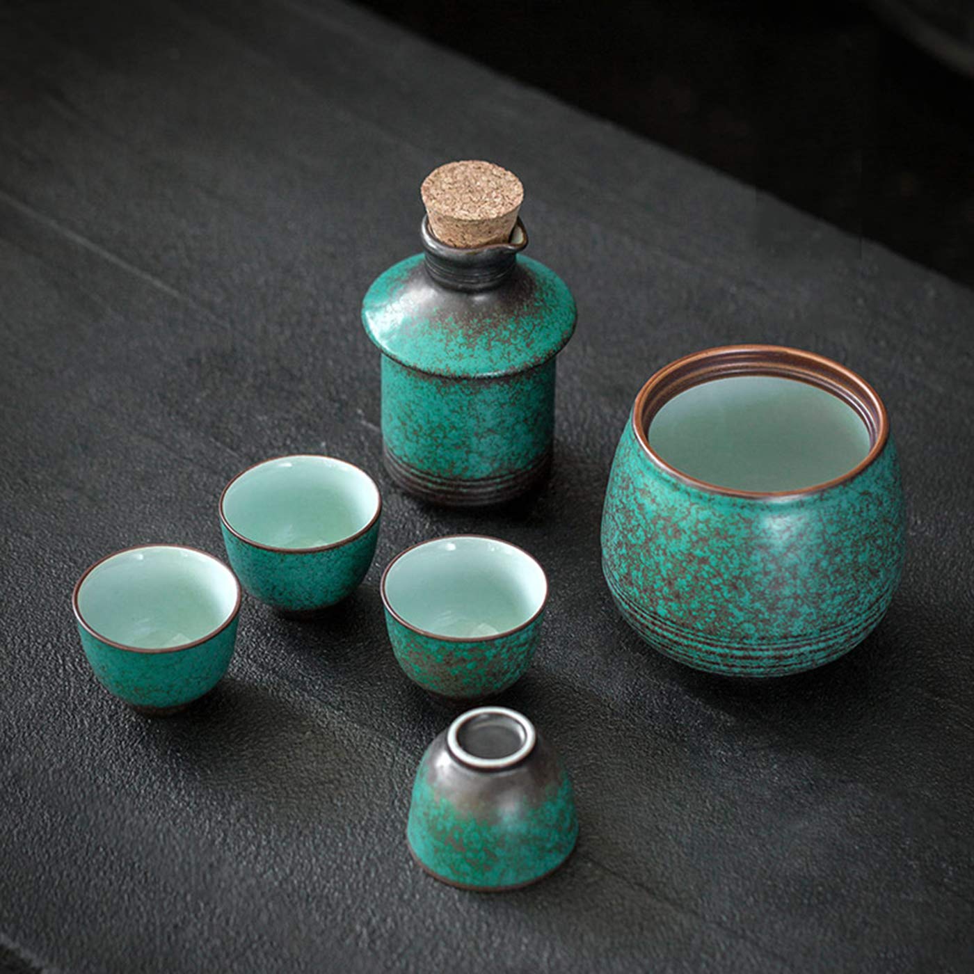 Set per sake giapponese con scaldino, set regalo da 6 pezzi tra cui caraffa, ciotola più calda e 4 tazze per il tradizionale godimento del sake
