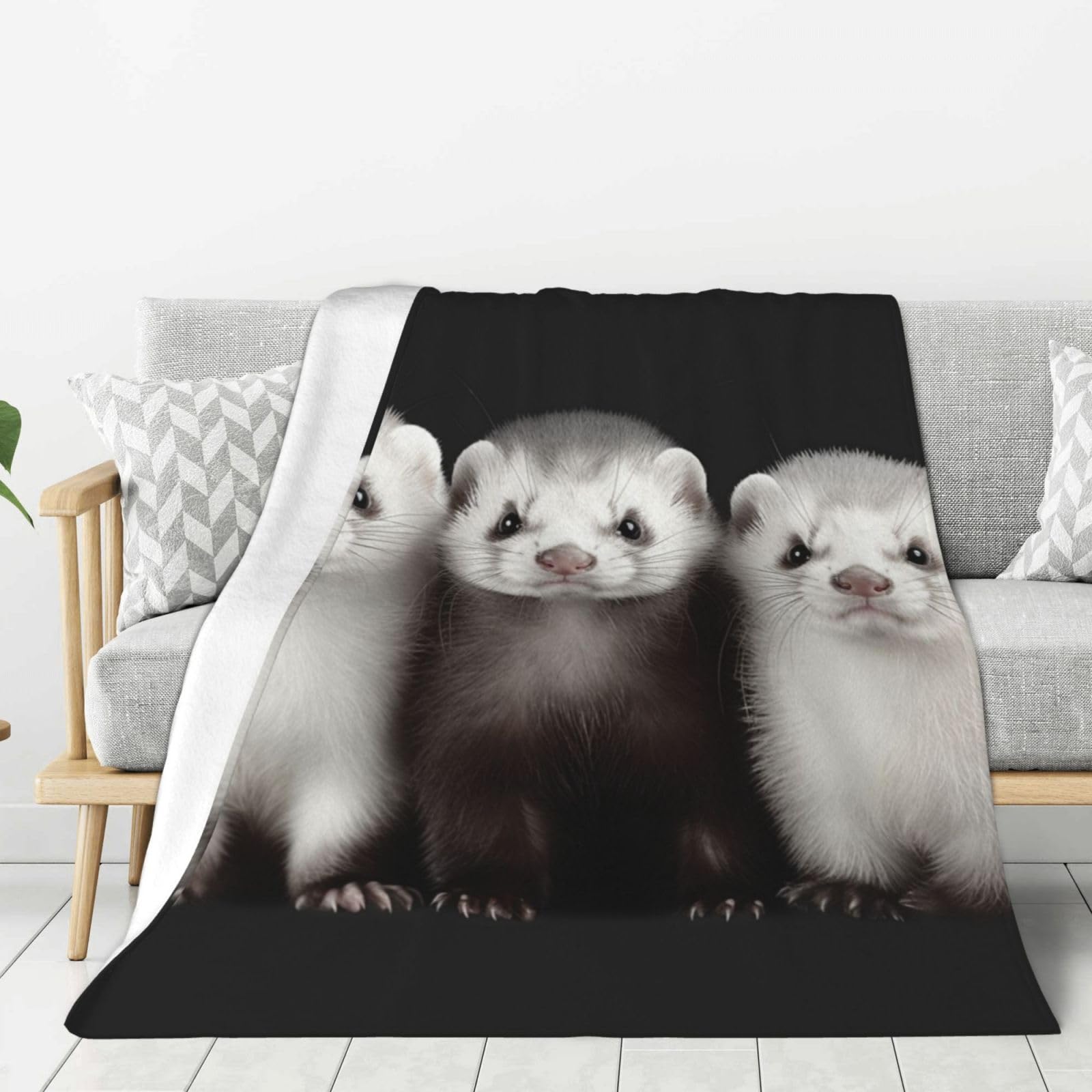 Couverture en flanelle furets légère et lavable anti-froid pour lit