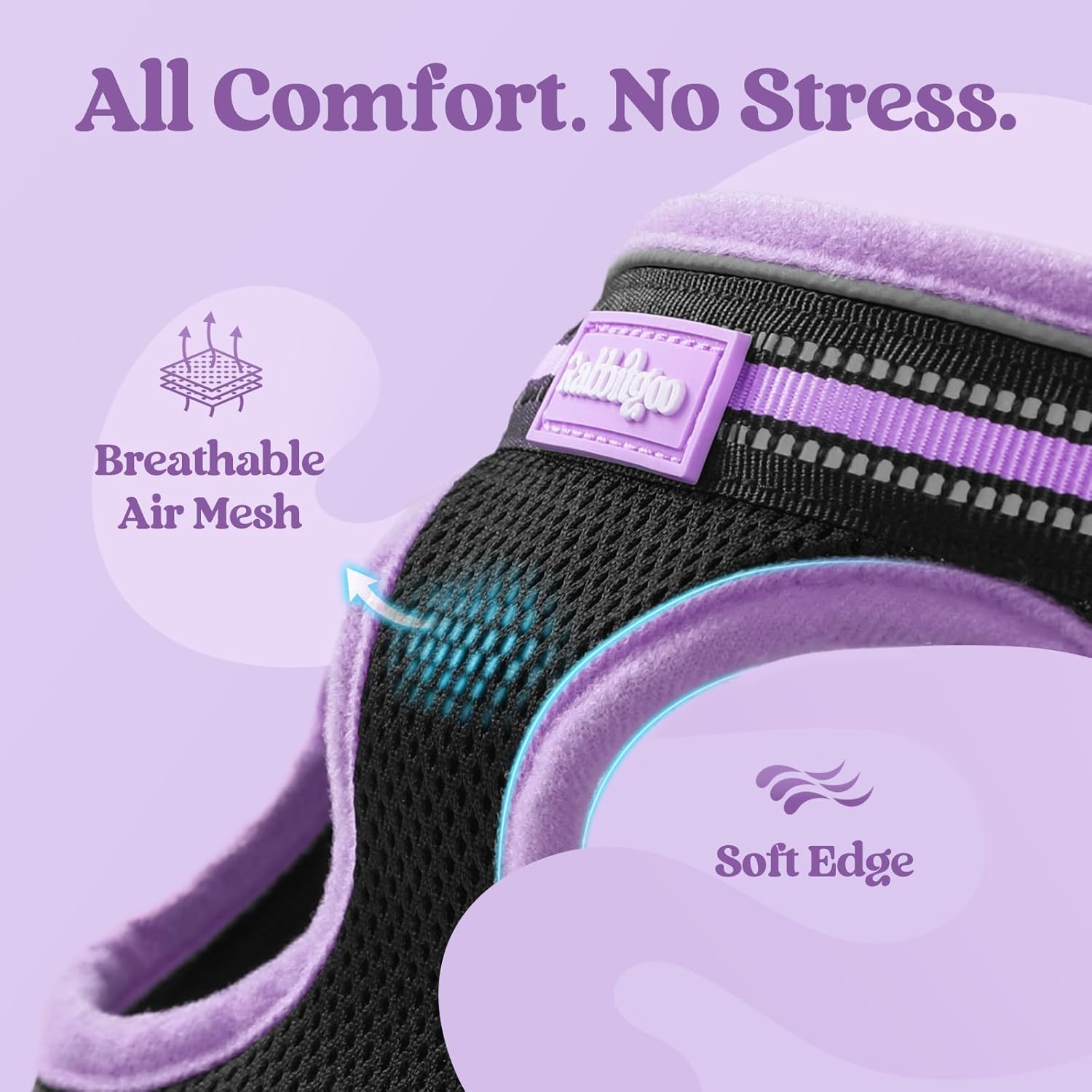 rabbitgoo Cat Harness and Leash Set for Walking Escape Proof, Adjustable Soft Kittens Vest with Reflective Strip for Cats, Comfortable Outdoor Vest, Black & Light Purple, S