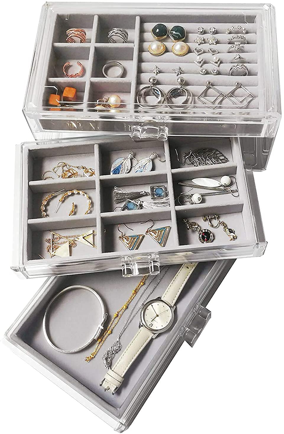 UWEREBFM Jewellery Box, Jewellery Organiser - Jewellery Storage with 3 Drawers for Earrings, Necklaces, Rings & Bracelets simple and portable