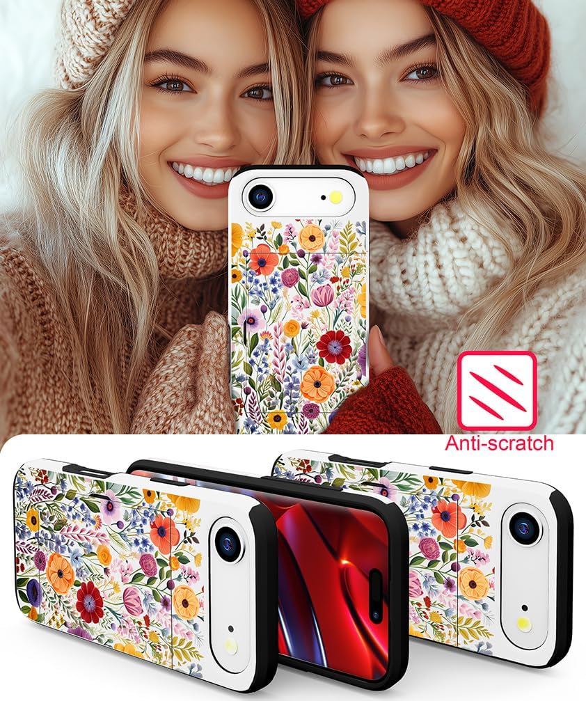 Compatible with iPhone 17 Air Case Wallet Cute for Women with Design,Rugged Credit Card Holder Slot Protective Phone Skin Cases Girly Design (Red Vibrant Colorful Flowers) - Image 5
