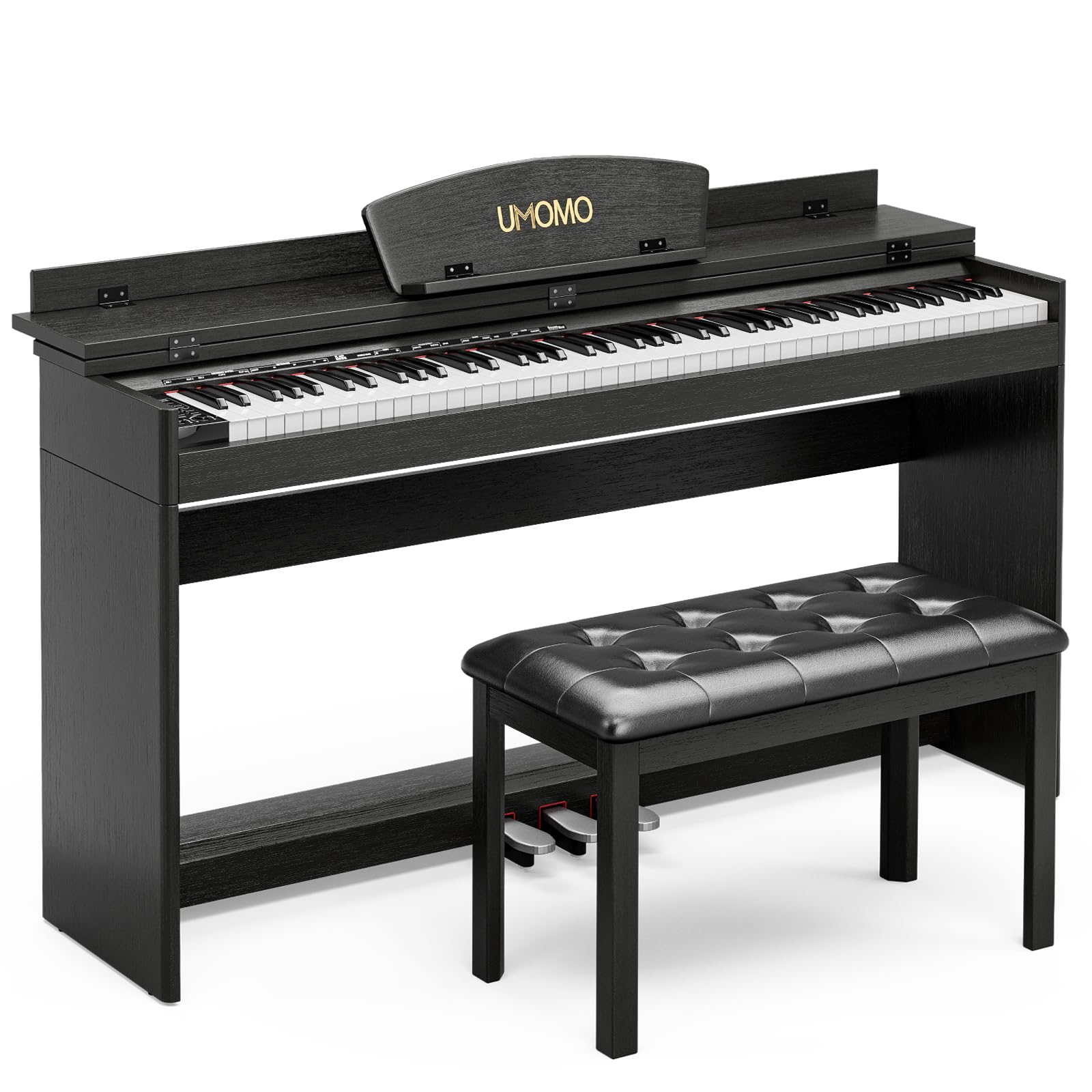 UMOMO U-720 88 Key Digital Piano Keyboard with Piano Bench, Full Size Electric Piano with Piano Stand, Headphone Jack, 3 Pedal, Electronic Piano for Beginner, Adults, Black
