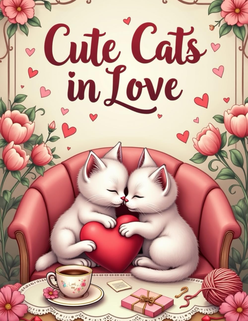 Cute Cats in Love Coloring Book for Valentine’s Day: 62 Adorable Valentine Coloring Pages with Sweet Kittens, Hearts, and Cozy Love Scene for Kids, Teens, and Adults