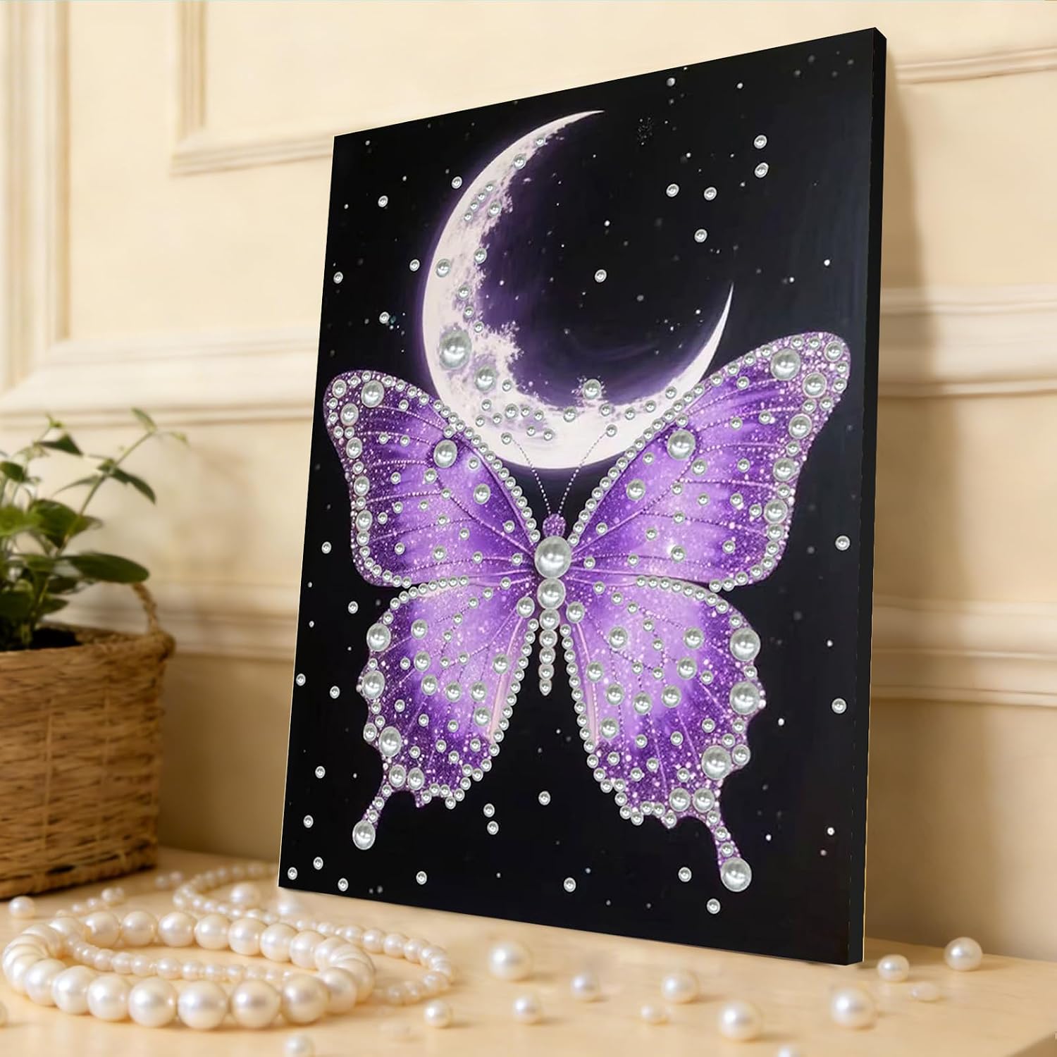 POETRYDRAW DIY Diamond Pearl Painting Kit for Adults Butterfly, Beginner Friendly Craft Kits with Frame 30x40cm, Home Decor Housewarming Gift, Diamond Dots Beads Canvas Art for Wall Decor