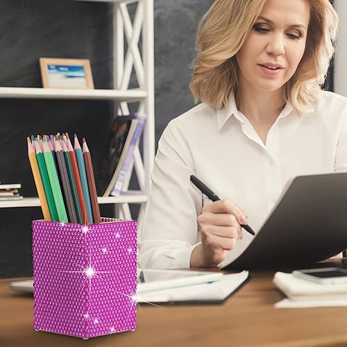 Vista 18 de KEYPOWER Portalápices de acrílico decorado con diamantes de imitación brillantes para brochas de maquillaje, accesorios modernos de papelería