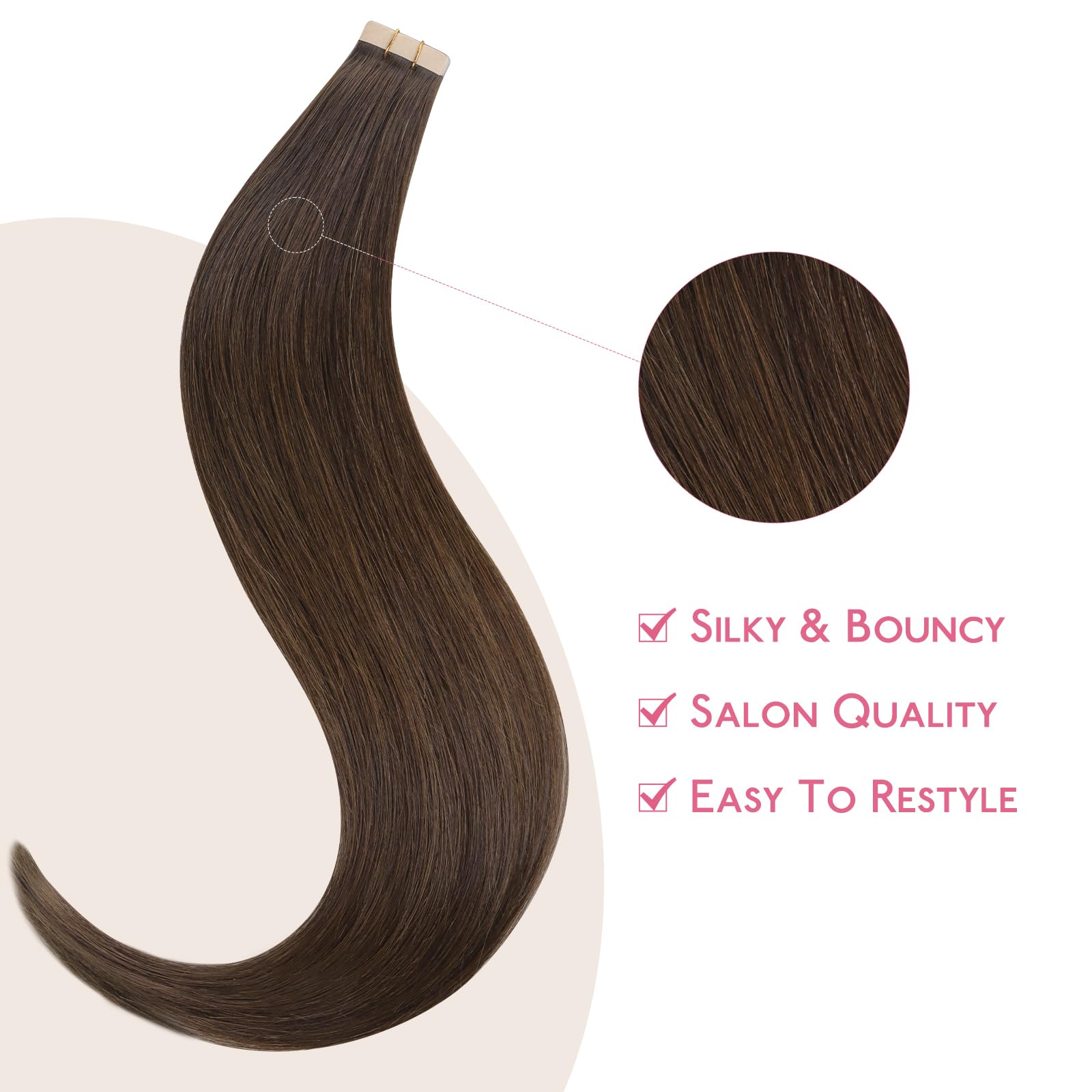 WENNALIFE Extension Capelli Veri Biadesivo, 10pz 35cm 25g Marrone Cioccolato Extension Biadesive Capelli Veri Lisci Remy Tape in Hair Extensions Capelli Setosi Solo per L'aggiunta di Colori