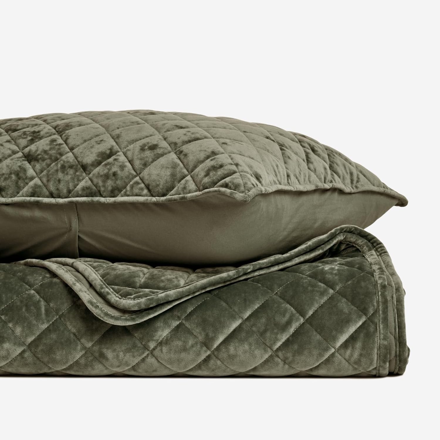 EVERGRACE Luxury Velvet Quilt Set King Size, Diamond Quilted Lightweight Velvet Comforter for All Season, Ultra Soft Oversized Bedspread Coverlet Bedding Set with 2 Pillow Shams, Olive Green - Image 7