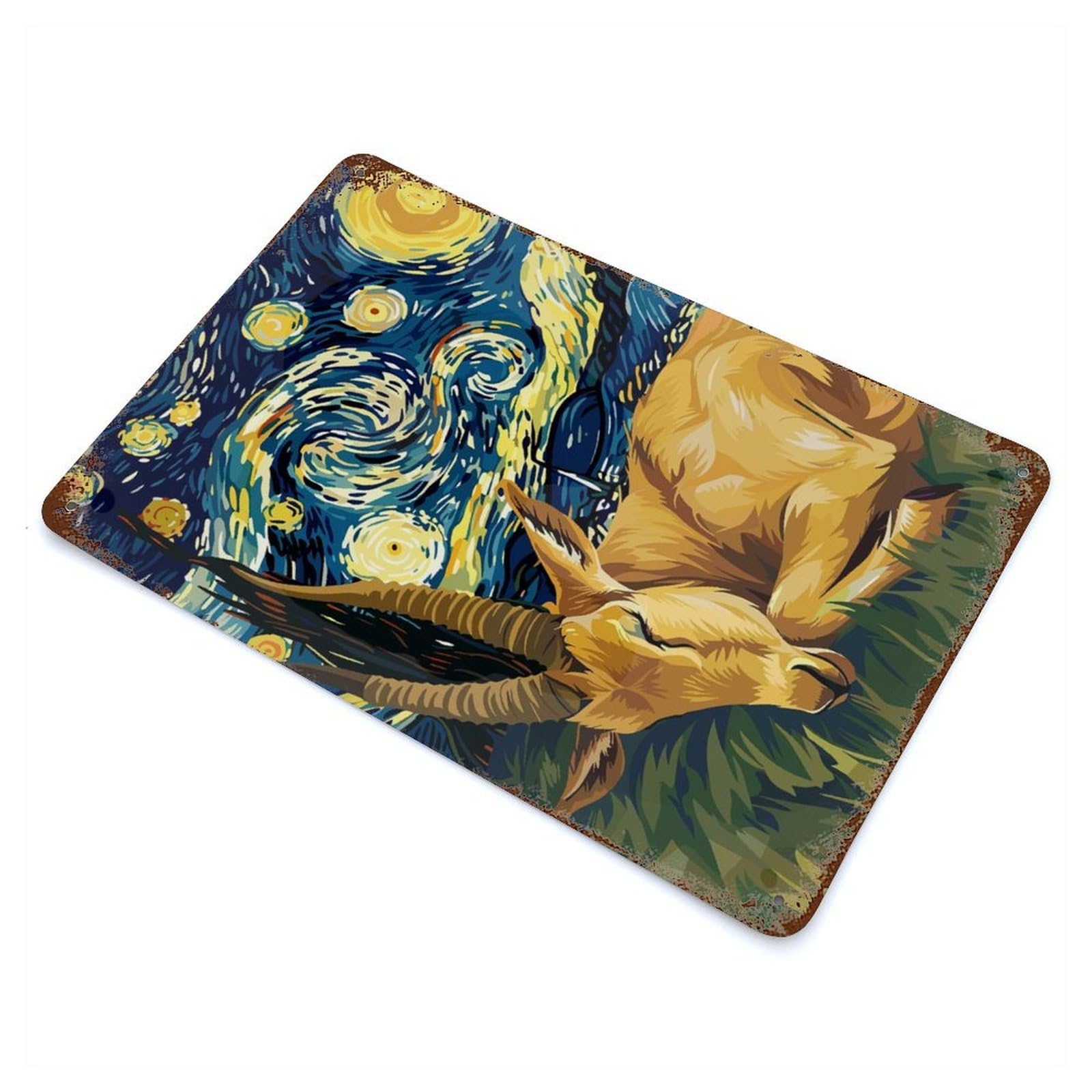 Sleeping Antelope Starry Night Art 11.8"x7.9" Retro Metal Sign, Industrial Home Decor for Basement, Hobby Room And Garage Decor