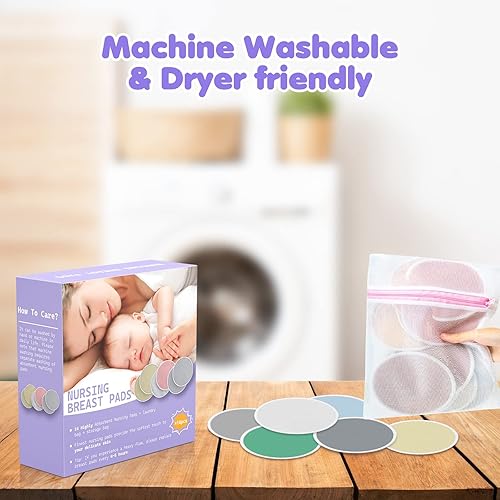 Miniatura 5 de Almohadillas de lactancia de bambú orgánico, paquete de 14 almohadillas posparto reutilizables y lavables para lactancia materna y maternidad, con