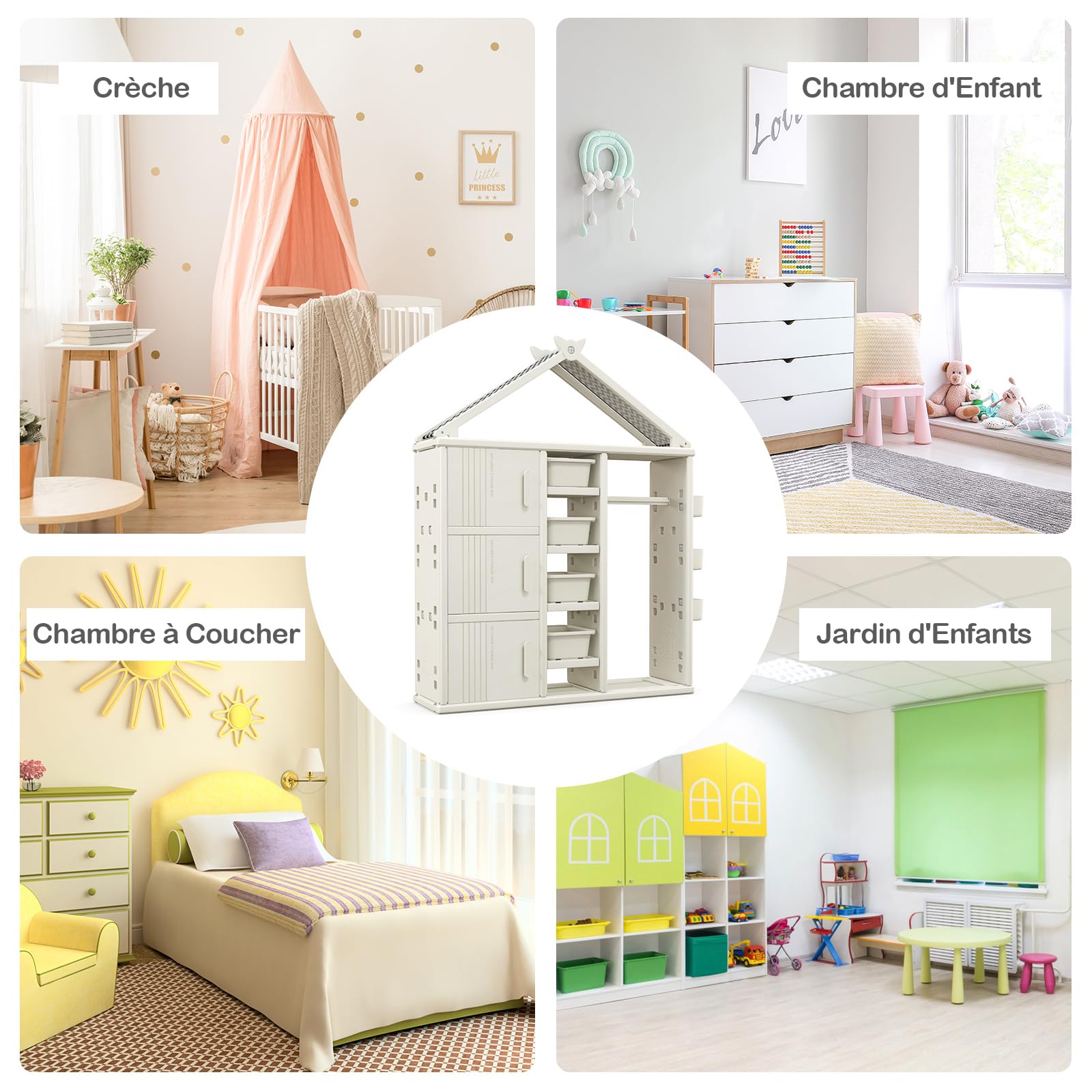 COSTWAY Armoire à Vêtements Enfant en HDPE avec Tige de Suspension & 5 Étagères & 3 Cubes, Portant à Vêtements Enfant avec Panier Ajustable, Grande Capacité, Organisateur pour 3 Ans+, 123x34x156cm