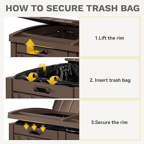 Miniatura 15 de DWVO Cubo de basura para exteriores de doble contenedor de 66 galones, de resina impermeable, con tapa escalonada y bandeja de goteo para patio