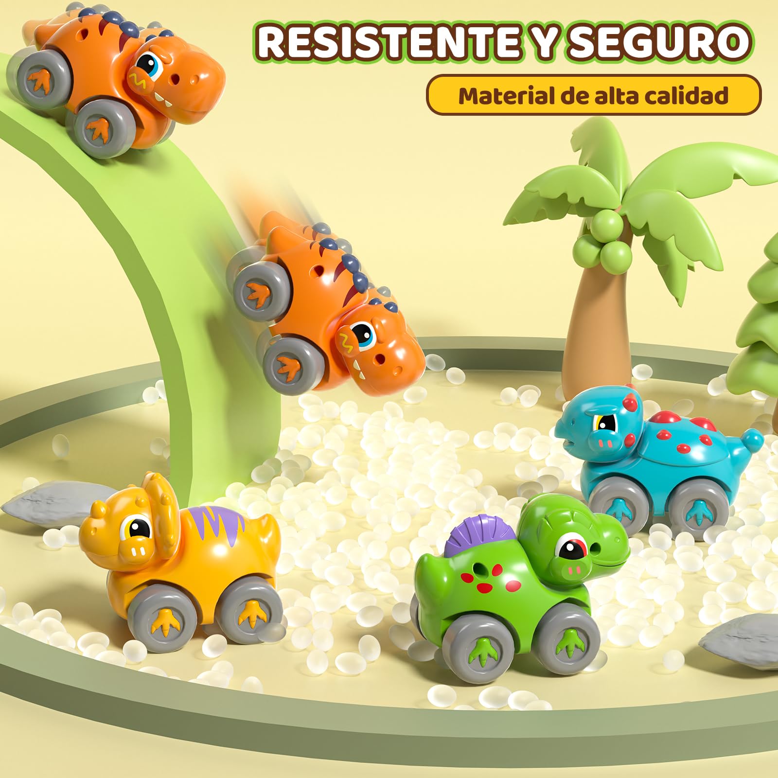 Lehoo Castle Coche de Dinosaurios para Niños 1 2 3 Años, Juguete Educativo con Tobogán y Aparcamiento, Desarrollo Motricidad y Creatividad, Regalo para Niños y Niñas 1-3 Años