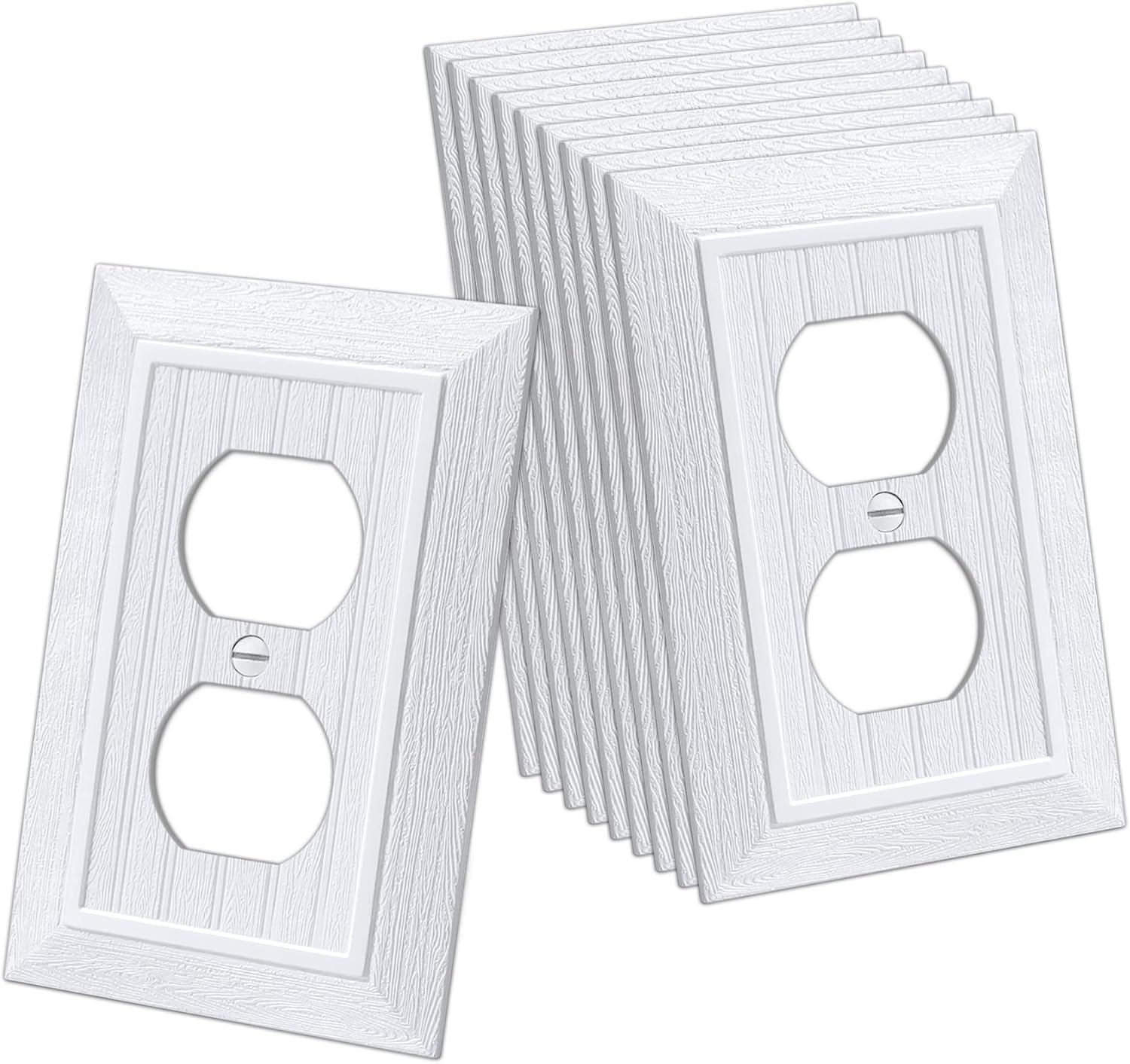 (20 Pack) CML Classic Single Duplex Beadboard Wall Plate, 1-Gang Vintage Outlet Covers, Retro Wood Grain Design White Switch Plates, Standard Size 3.15”X 4.87”, Impact Resistant