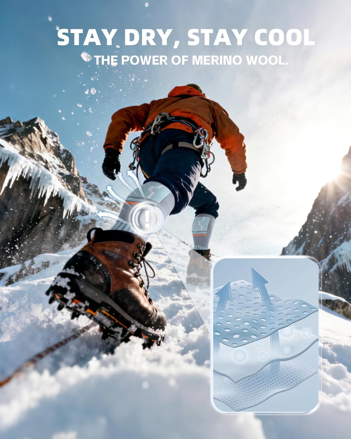 Merino Wool Ski Socks for Women Men - Warm Thermal Padded Cushioned Knee High Socks for Winter Skiing Snowboarding - Image 6