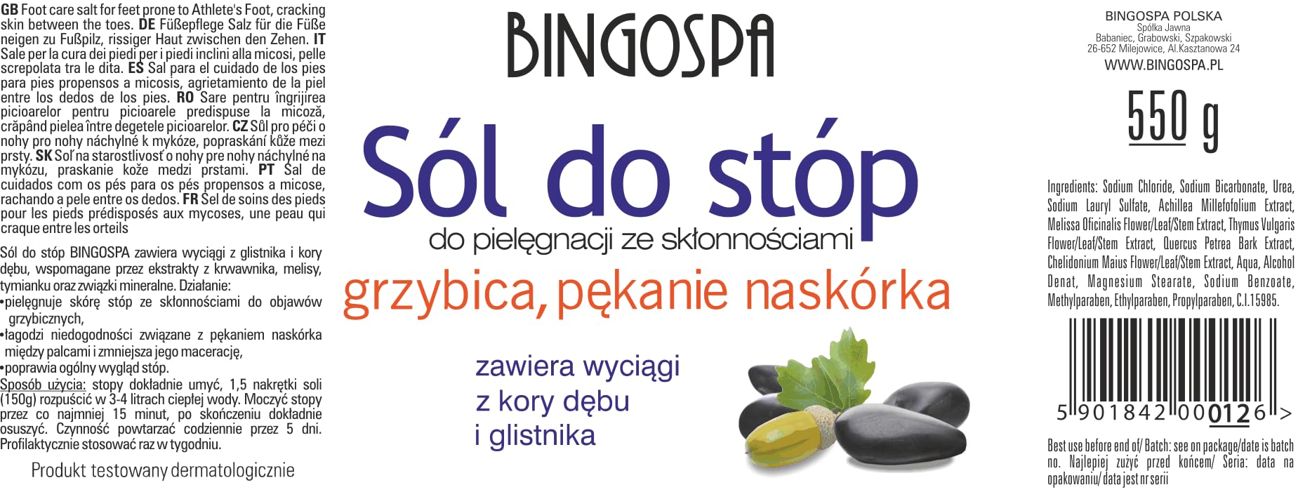 Sale per infezione da fungo, fessure del piede dell'atleta tra le dita dei piedi 550 g BINGOSPA