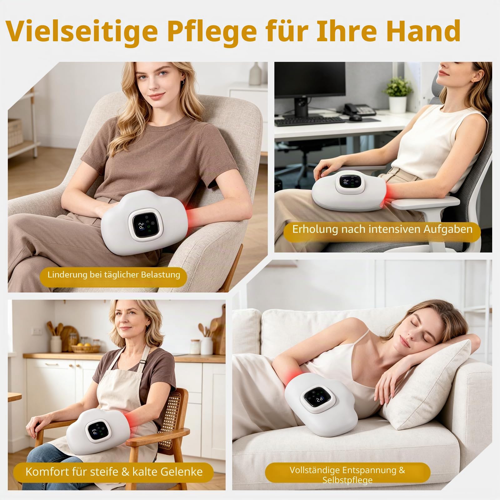 Handmassagegerät, Hand Massagegerät mit 3D-Luftkompression | LED-Licht, Thermotherapie, Wireless, Elektrisch, Entspannung für Hand & Finger, Arthritis, Karpaltunnelsyndrom, Handmassage
