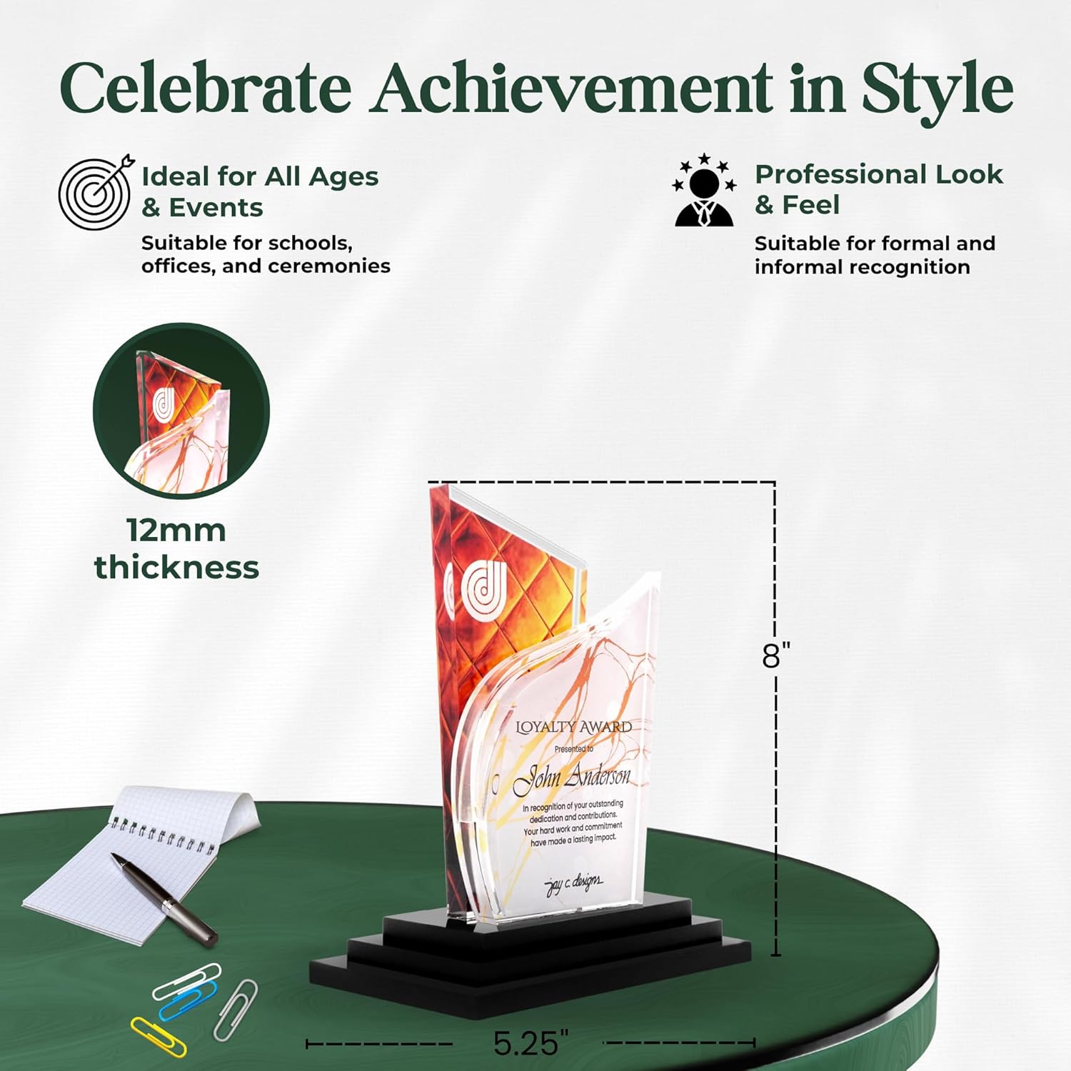 Monument Trophy – Custom Acrylic Award Plaque for Employee Recognition, Graduation, Retirement, Corporate Gifts, Milestone Celebrations, and Sports Achievements (8-inch)
