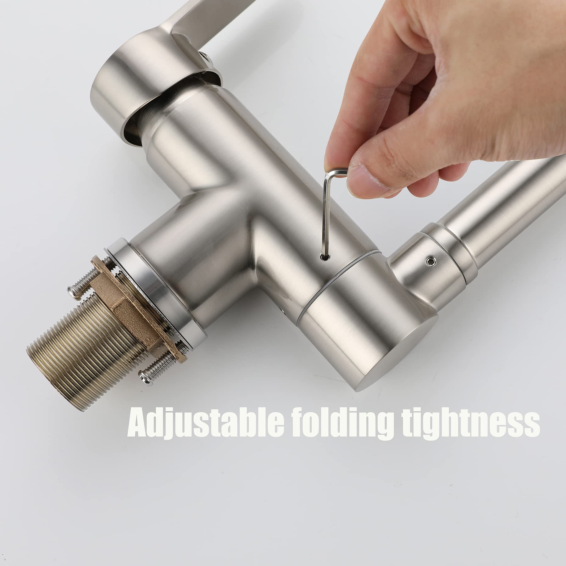 Grifo De Cocina 3 Vías Osmosis Con Abatible, Dos Salidas Mezclador De Fregadero En Latón，360° Giratorio Con Aireador, Superficie Cepillada