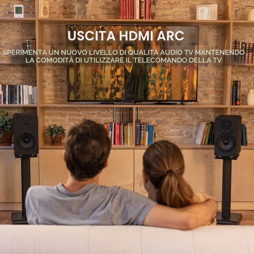 VULKKANO A6 ARC Cassa Amplificata con Woofer da 6,5", Bluetooth 5.0, HDMI ARC, Optica, RCA, USB, con Uscita Subwoofer, Casse Monitor HiFi per Home Cinema, Colore Nero