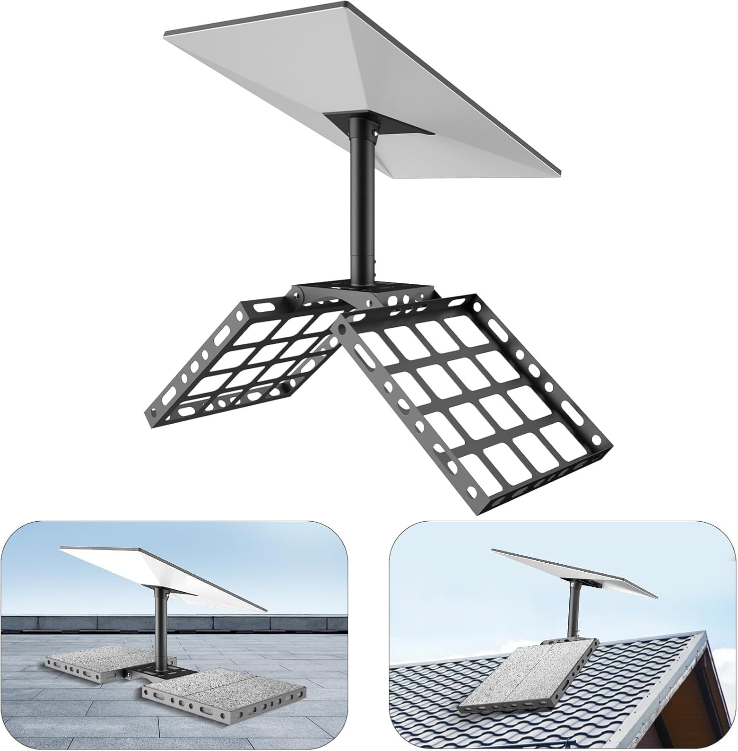 Kit de montage support mural fixation toit en ardoise antenne pour Starlink Gen 3 Standard V3 Dish - réglable à 360° Sans perçage/vis - Avec rallonge robuste mount Adaptateur de tuyau Inclinable