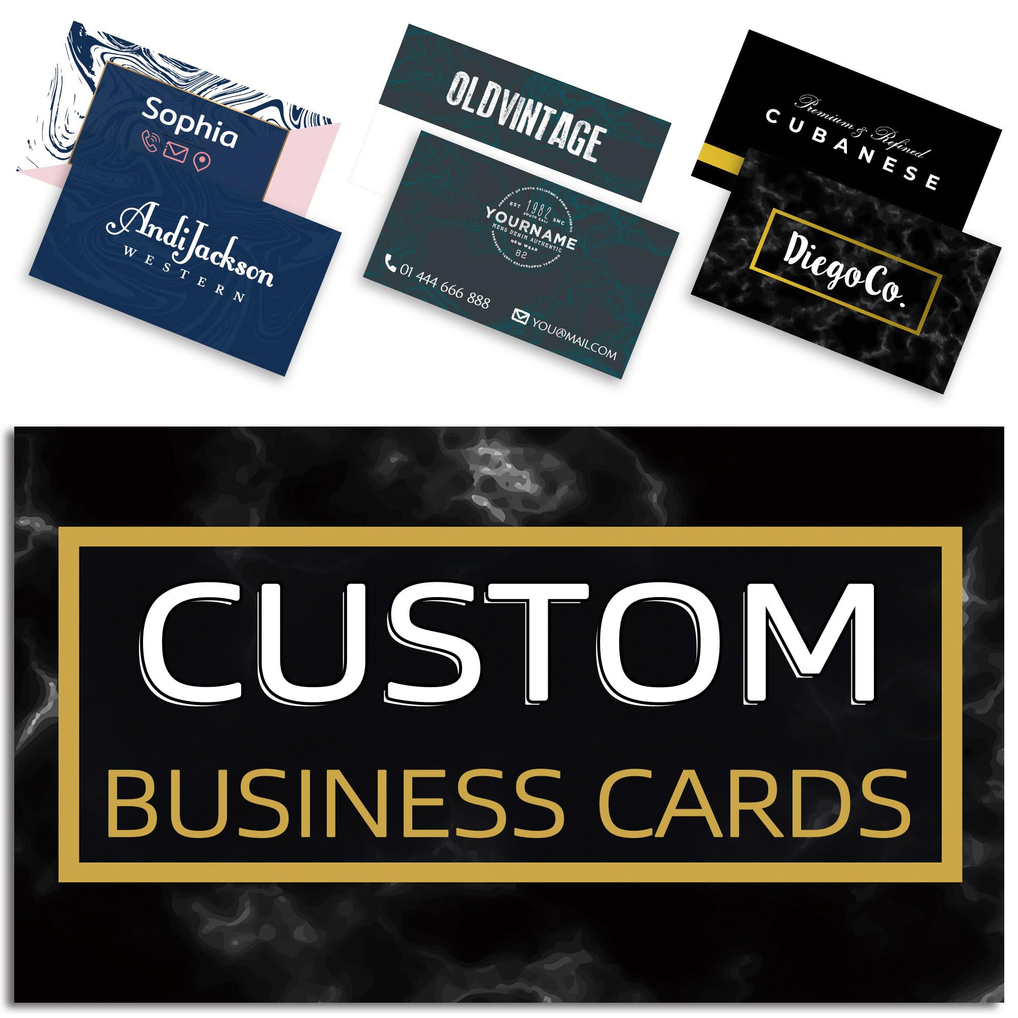 Custom Business Cards with Your Logo, Customize 100PCS Double-sided printable, Personalized for Small 300gsm Waterproof 3.5'' x 2'' (Glitter Marbling Template)