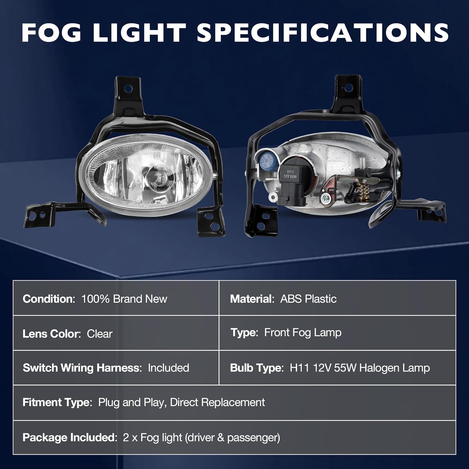 Fog Light Assembly Compatible with 2010-2011 Honda CR-V, Front Bumper Fog Lamps Kit with H11 12V 55W Halogen Bulbs, Switch & Wiring Harness, Replaces OE 08V31SWA1M002 08V31SWA1M001 HO2593126 HO2592126