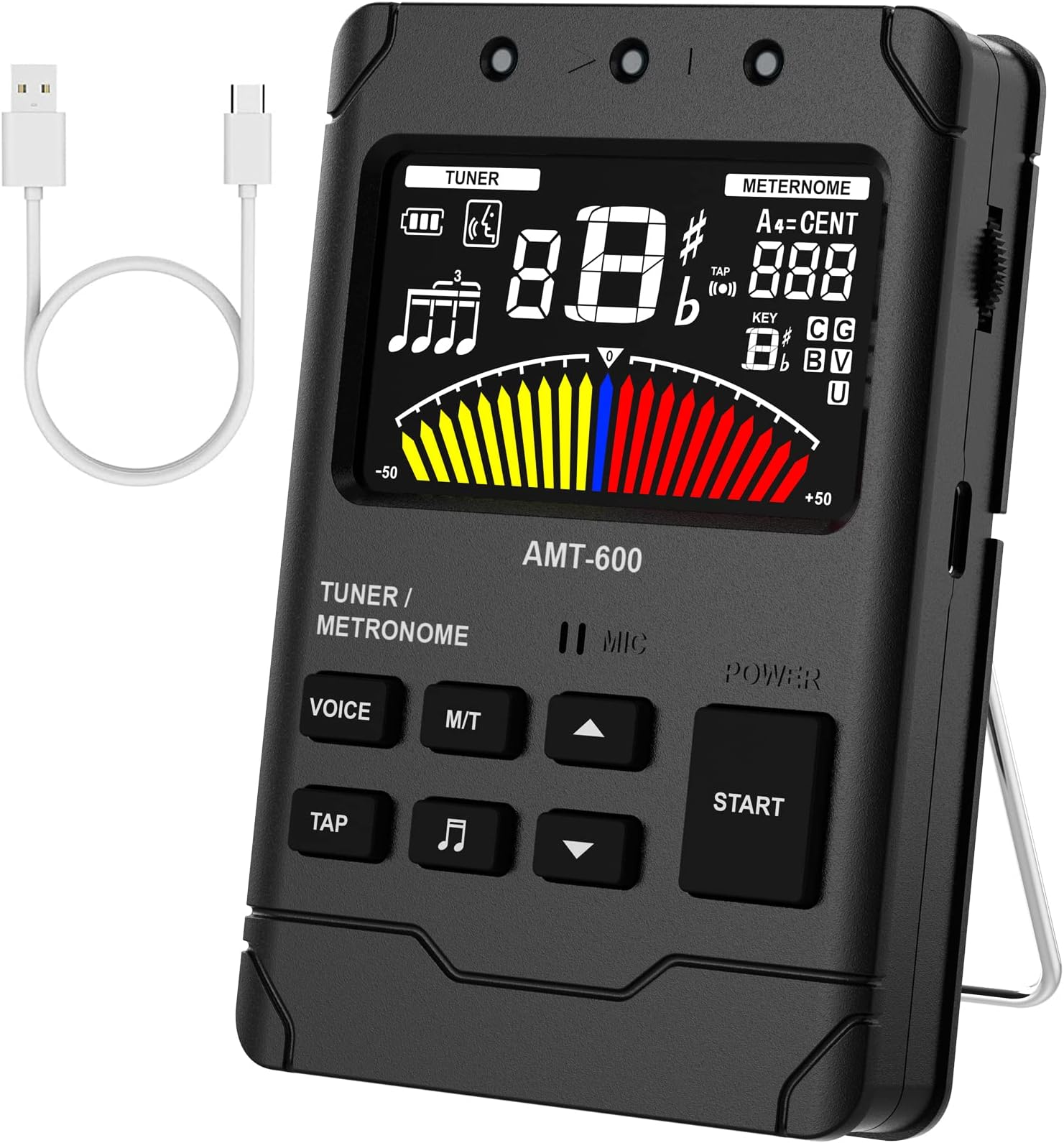 Ueteto Metronome Tuner for All Instruments, Rechargeable Digital Metronome with English Vocal Counting and TAP Function, Tuner with Guitar, Bass, Violin, Ukulele and Chromatic Tuning Modes
