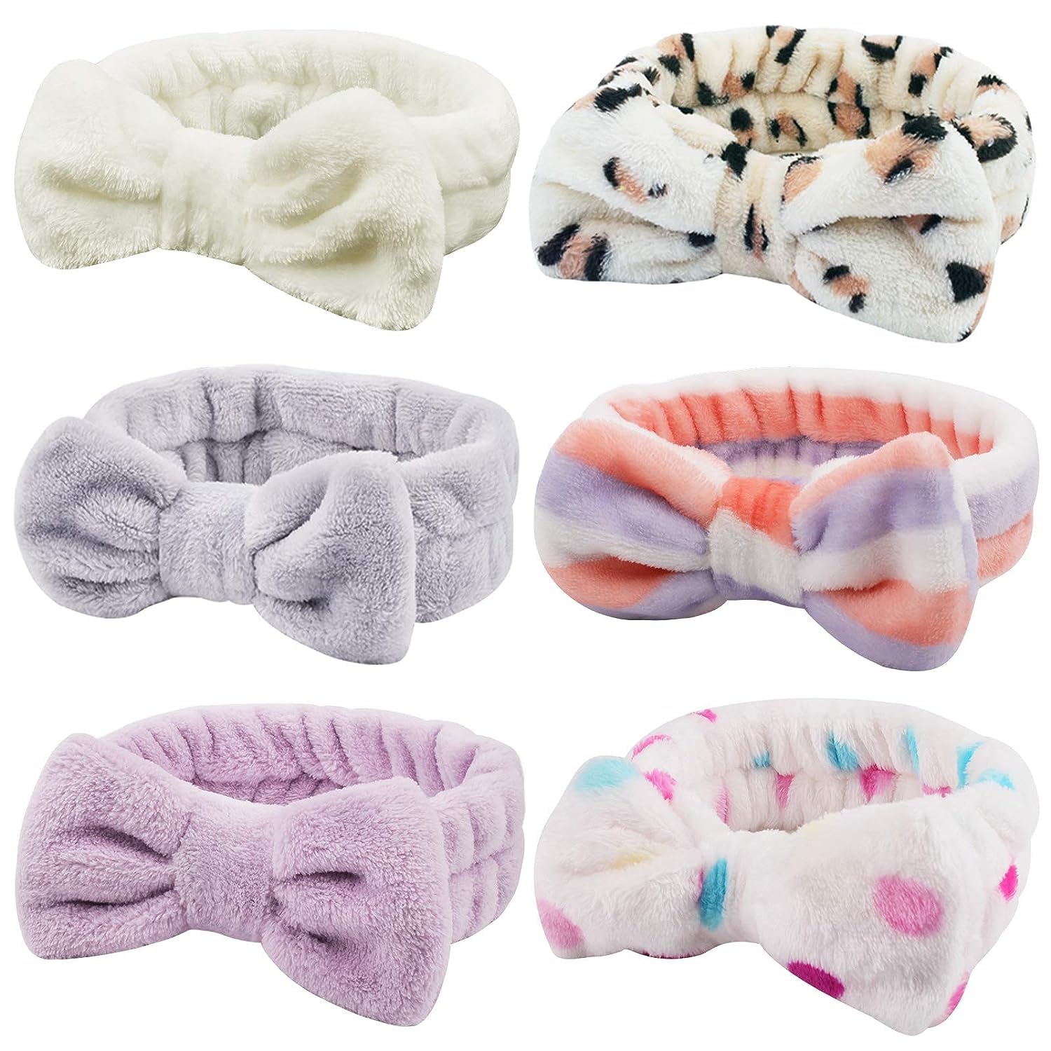 ORiTi6 Pcs Spa Headband, Makeup Hair Band, Soft Coral Fleece Makeup Headband