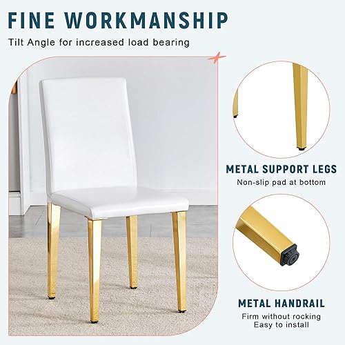 Miniatura 5 de Juego de mesa de comedor blanca de 55 pulgadas para 4, juego de mesa de comedor moderno para 4, mesa blanca brillante con sillas de piel sintética