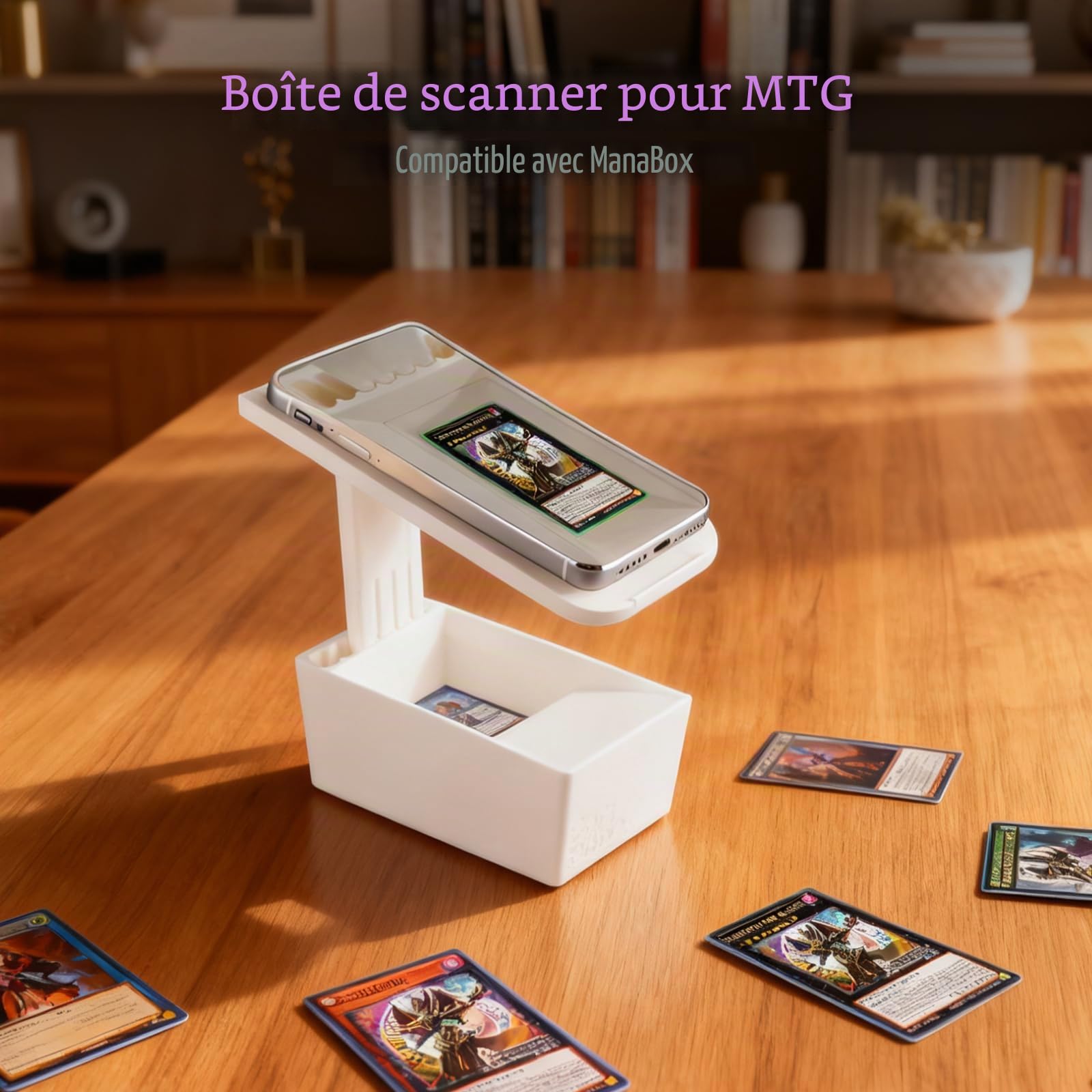 ScanBox pour MTG, TCG Deckbox avec support de téléphone réglable compatible avec ManaBox, convient pour la collection de cartes