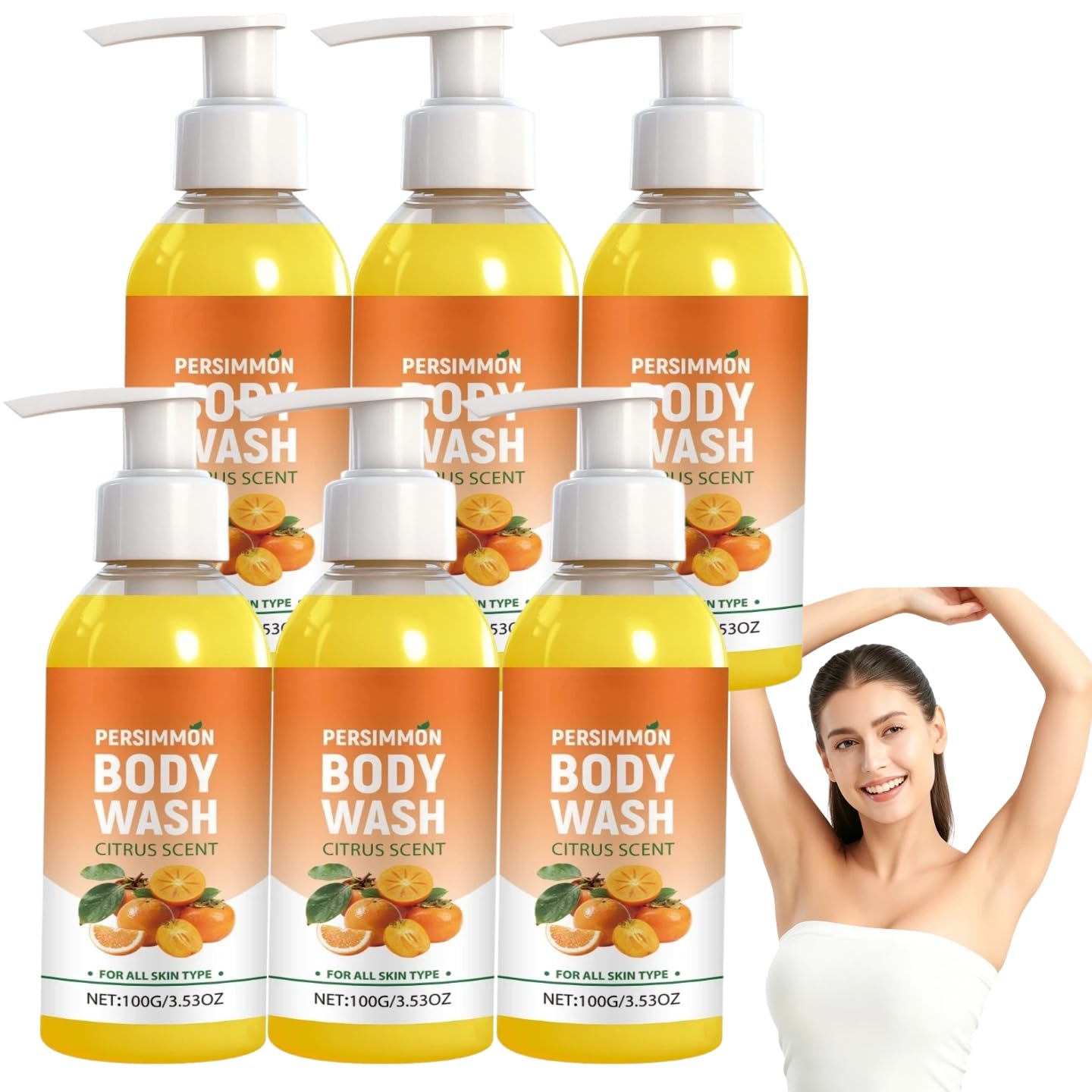 Gel doccia al cachi per gli anziani, eliminatore di odori naturali del corpo, pulizia profonda con albero del tè, zona intima, piedi e ascelle, delicato sulla pelle (6 pezzi)