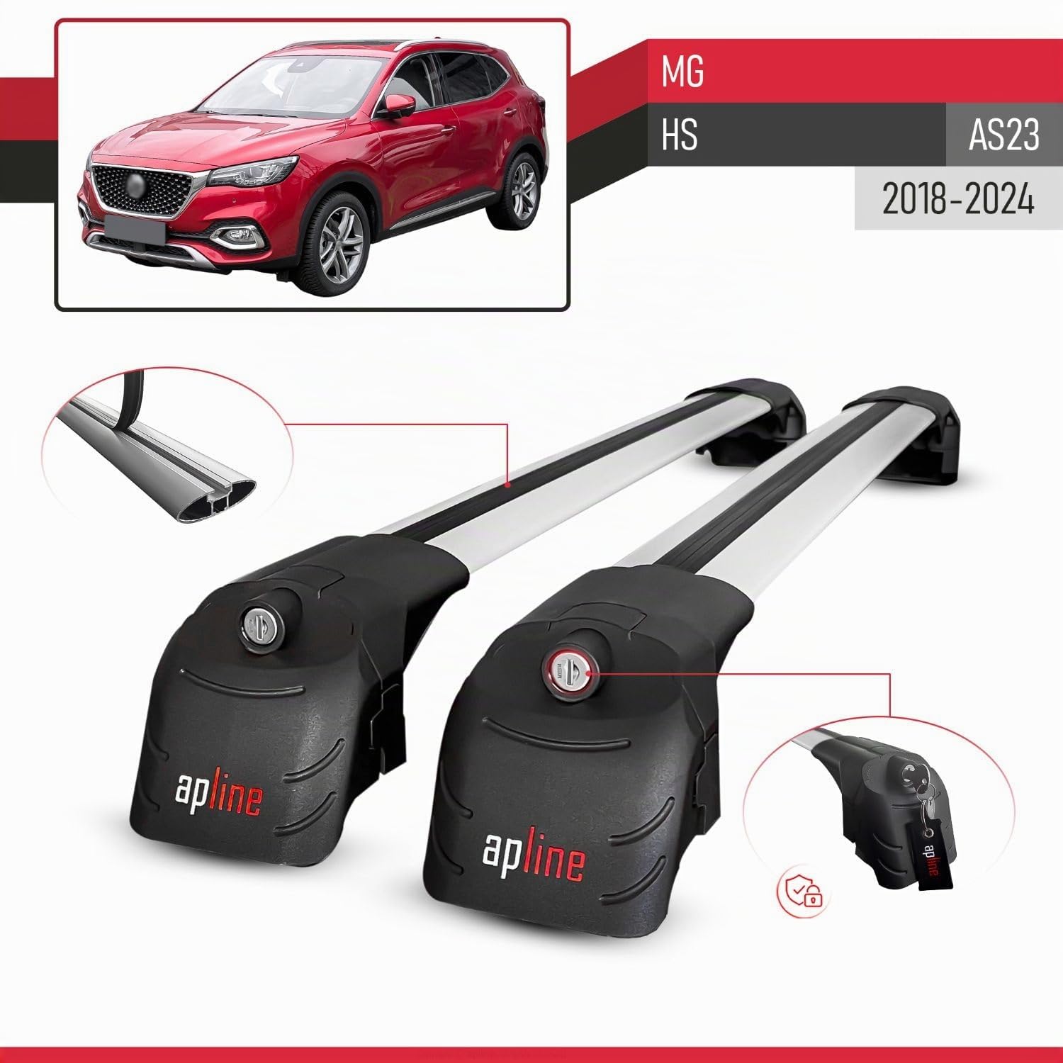 Compatibile con MG HS (AS23) 2018-2024 Modello ACE-2 Barre Tetto Portapacchi Auto Barre Portatutto Grigio Alluminio 2 Barre
