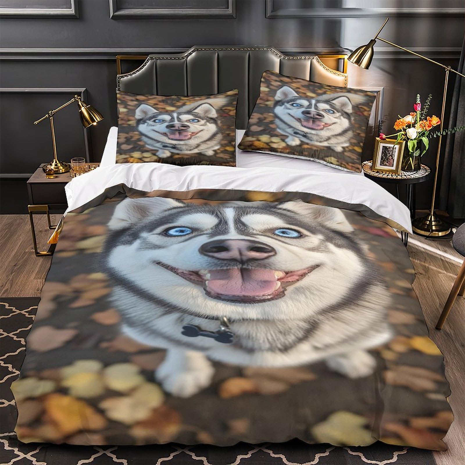 Housse de couette Husky 3D imprimé en microfibre premium 220x240cm avec finitions fermeture éclair
