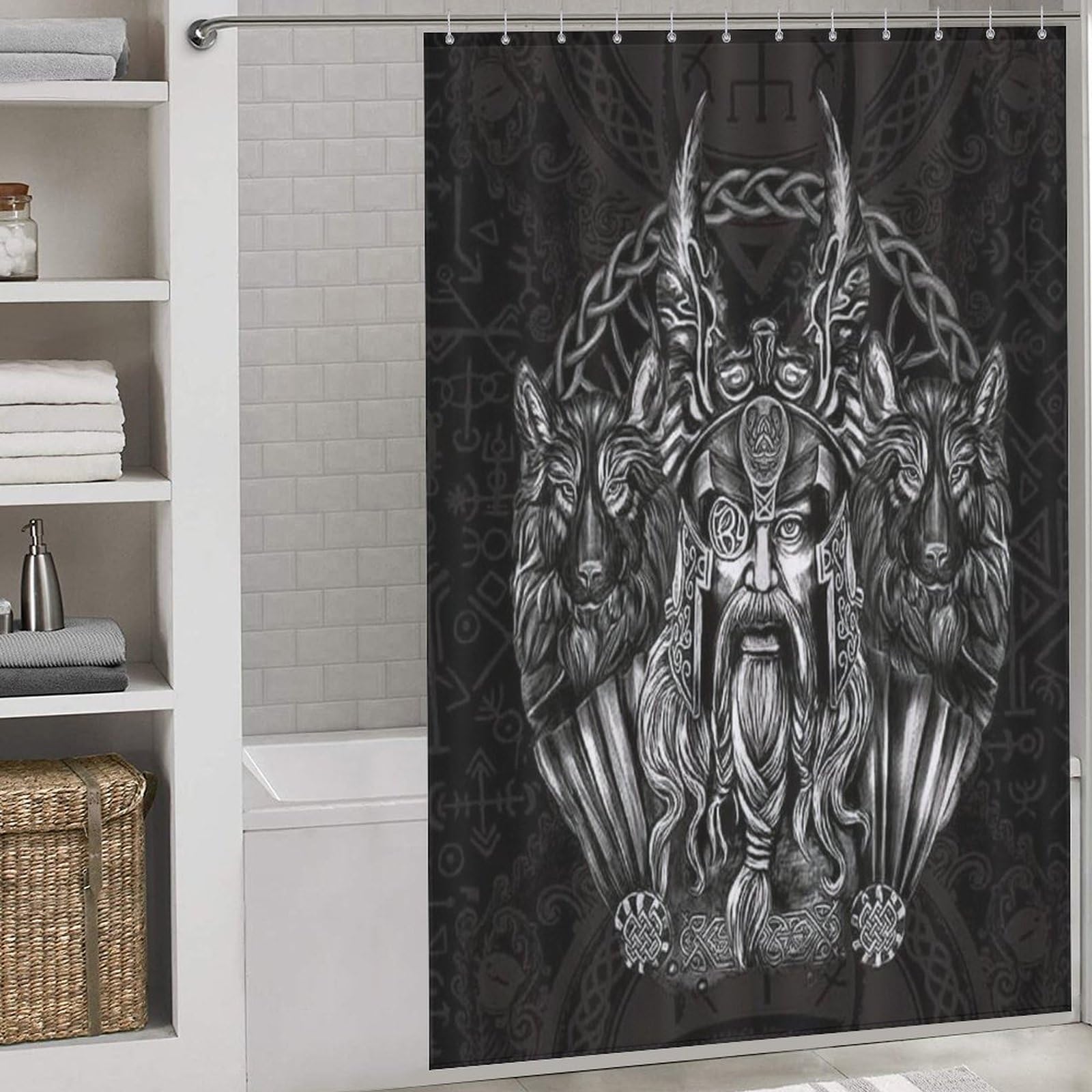 PAZZK Viking Myth Shower Curtain Bathroom Shower Curtains Waterproof Shower Curtain 100% Polyester Shower Curtains with 12 Hooks, 60x72Inch（152x183cm）