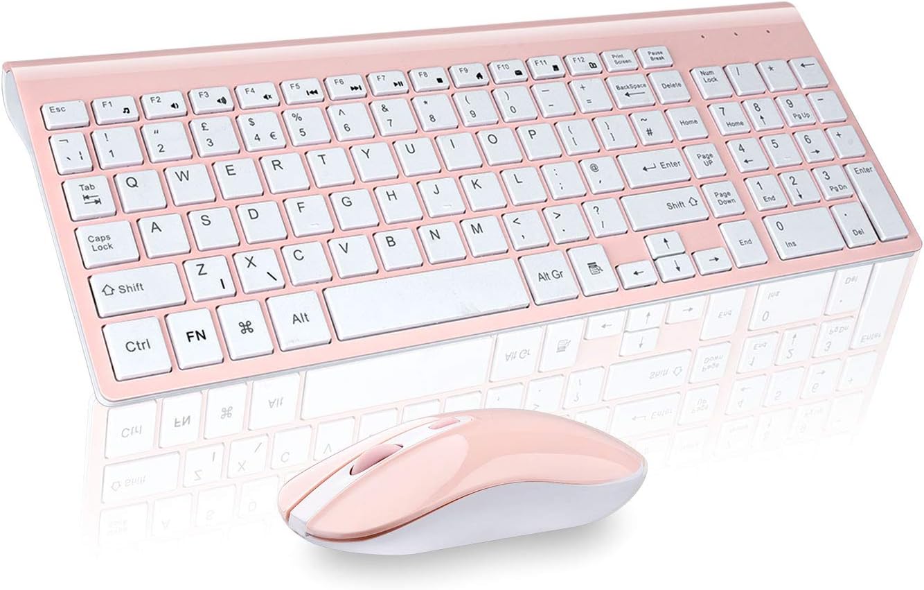 cimetech Wireless Keyboard and Mouse Combo, Compact Silent Ergonomic Scissor Switch Keyboard and Optical Mouse Set, 2.4G Lag-Free Cordless Keyboard Mice for Computer, Mac, Laptop, PC, Windows - Pink