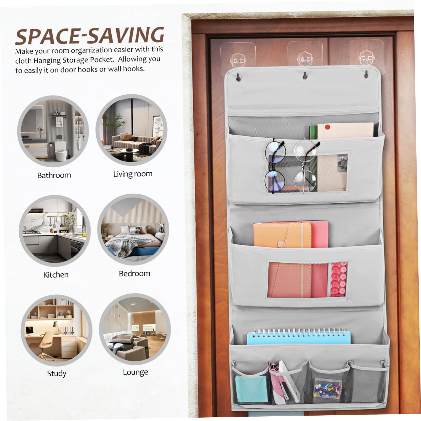 ULTECHNOVO Organizer da Porta Grigio, Tasche Multiple di Varie Dimensioni, Salvaspazio e Lavabile, per Cosmetici e Piccoli Oggetti in Camera da Letto